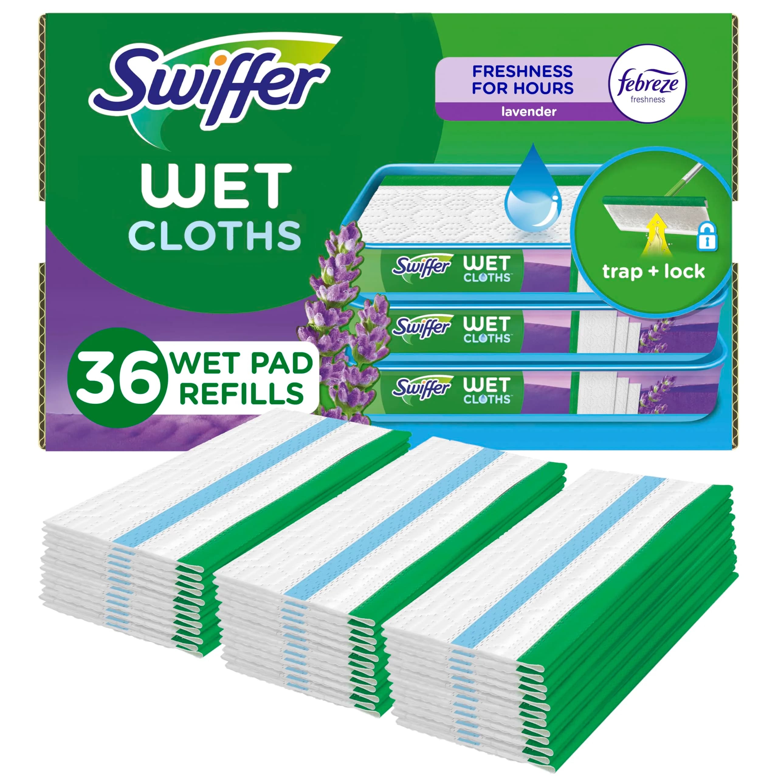 Swiffer Sweeper Wet Mopping Cloths Multi Surface Refills, Febreze Lavender Scent, 36 Count | USA Imported Floor Cleaning Cloths - main product image