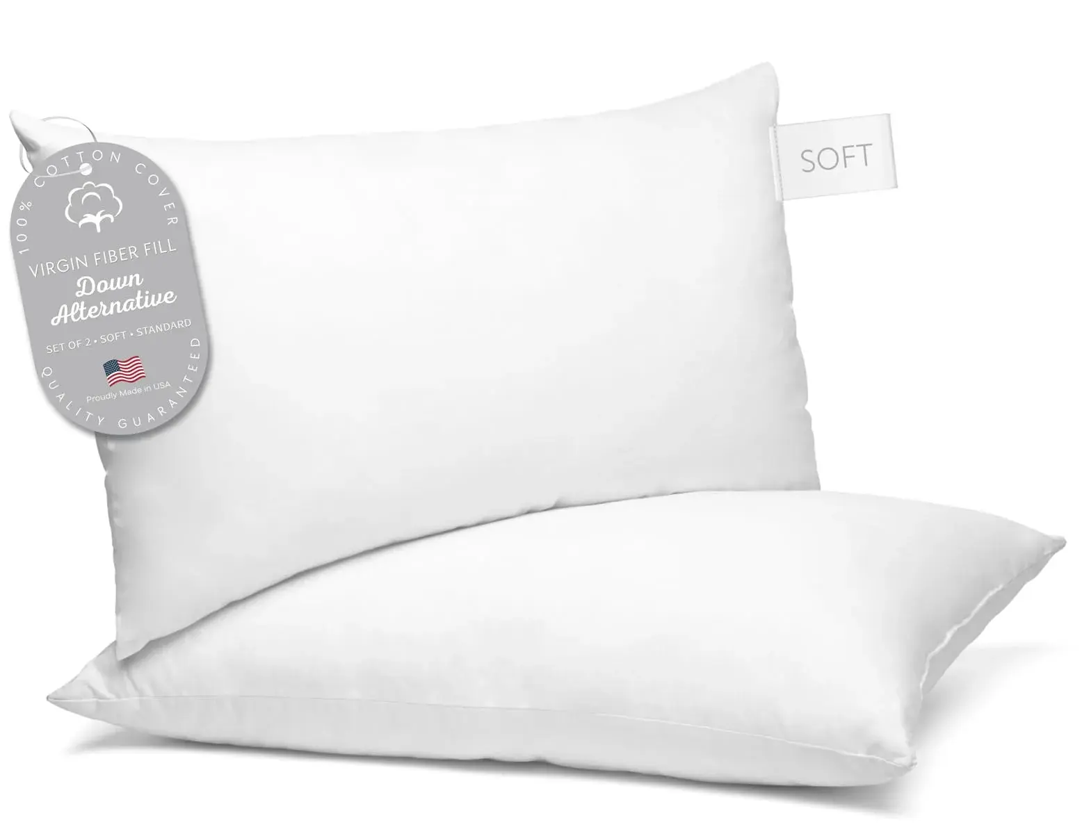 Digital Decor 100% Cotton Fabric Luxury Hotel Pillows Standard Size Set of 2 (26" x 20") | Cooling Down Alternative for Side & Back Sleepers - main product image