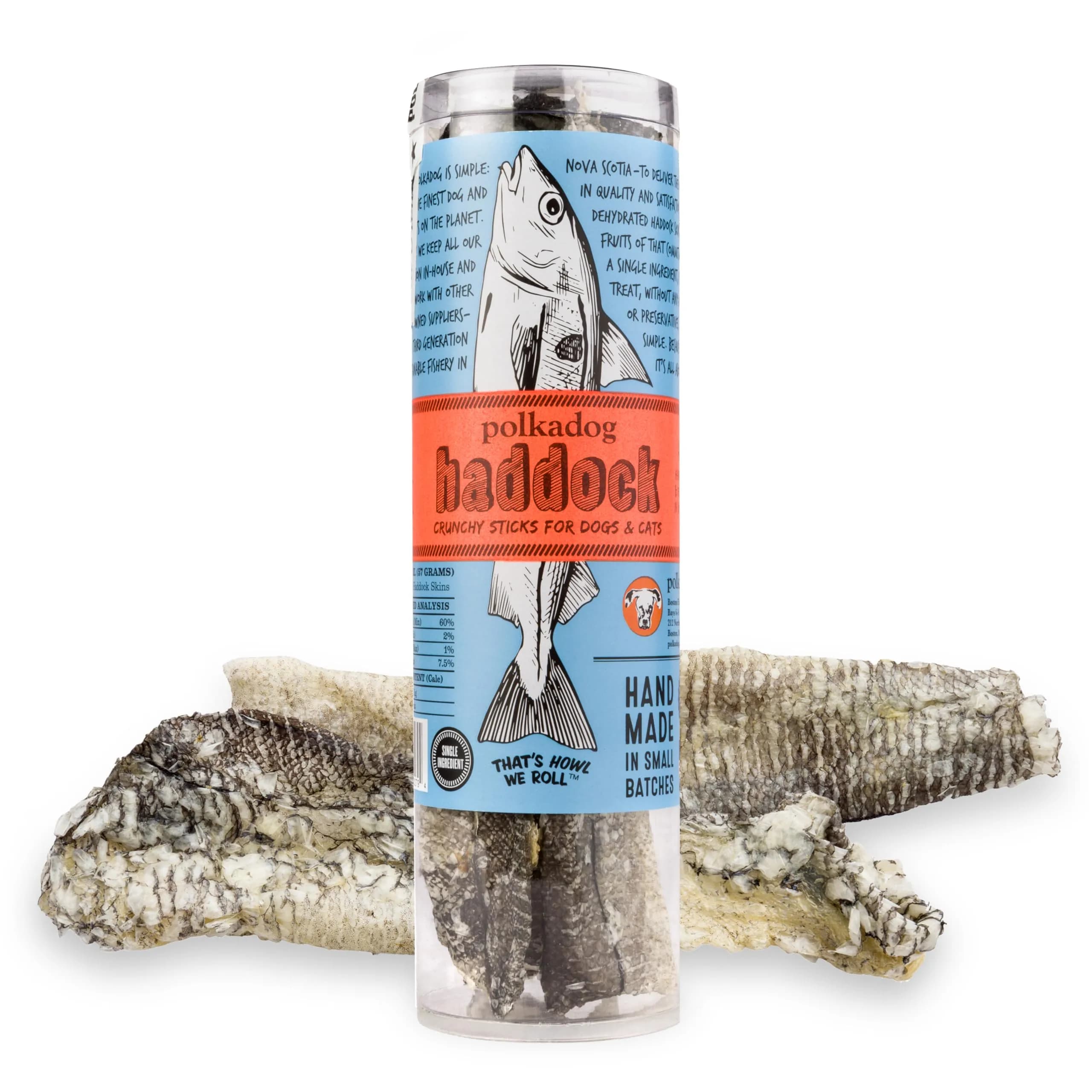 Polkadog Crunchy Haddock Skins Dog Treats | Single Ingredient, 2oz | Omega-3 Rich, Natural Fish Snack