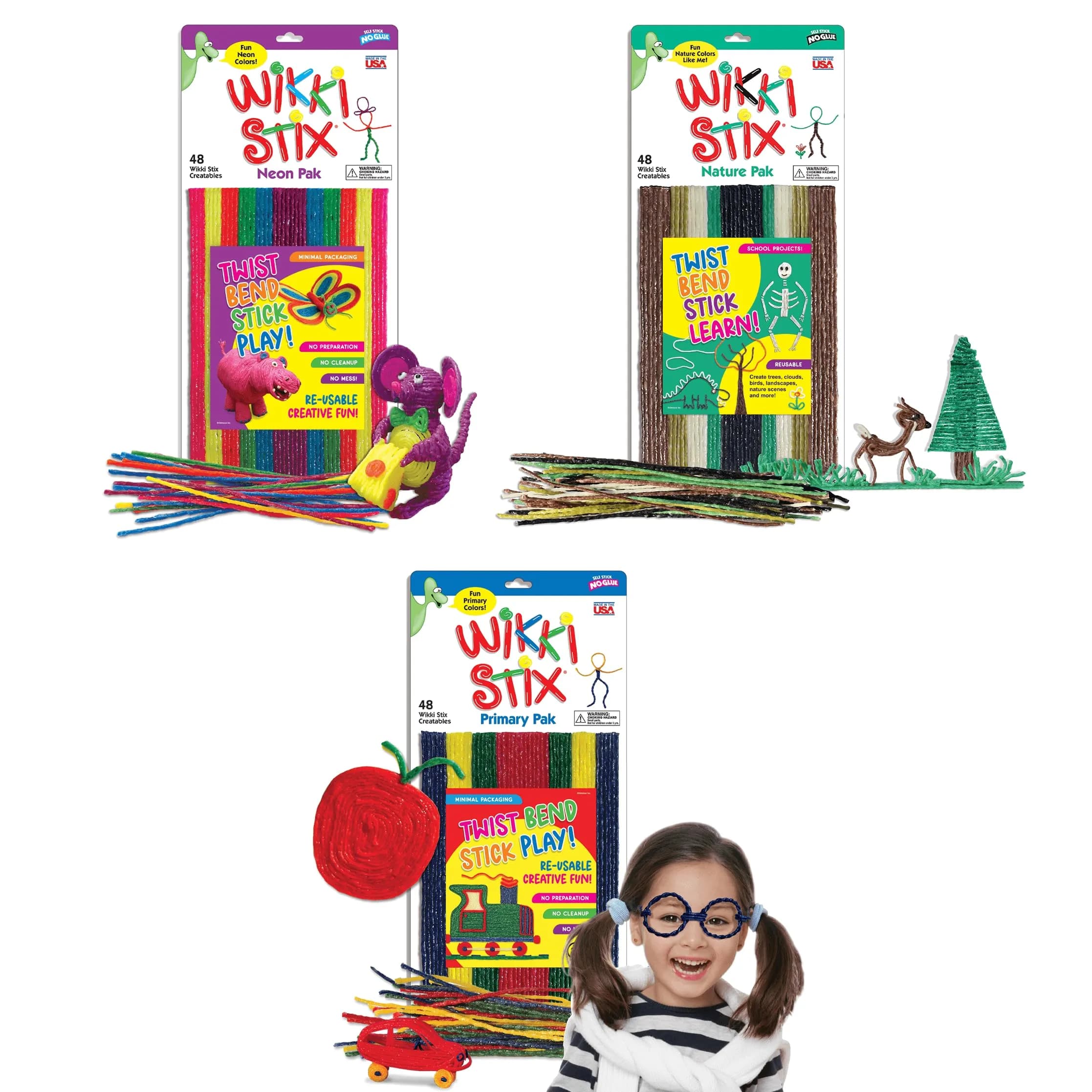Wikki Stix Arts and Crafts for Kids Triple Play Pack, 144 Count | Non-Toxic Waxed Yarn for Creative Play - main product image