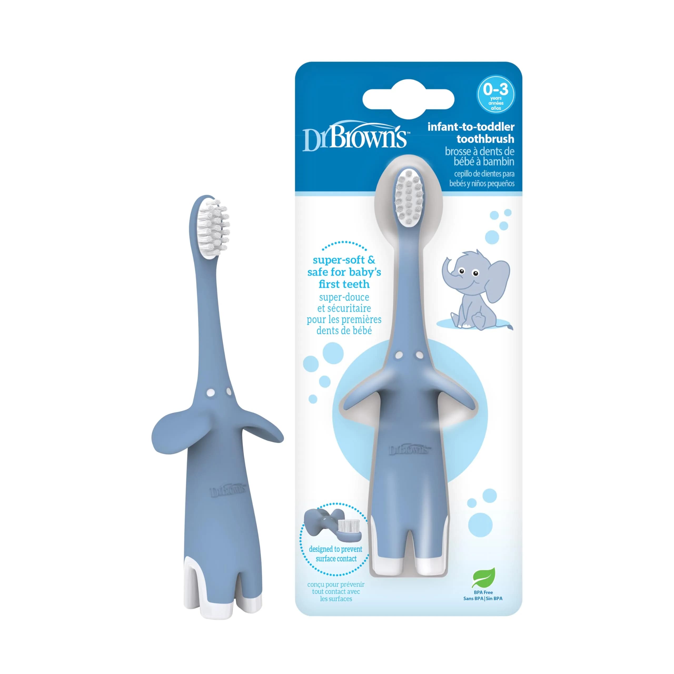 Dr. Brown's Infant-to-Toddler Toothbrush Elephant Blue | BPA-Free Training Toothbrush for Ages 0-3 Years - main product image