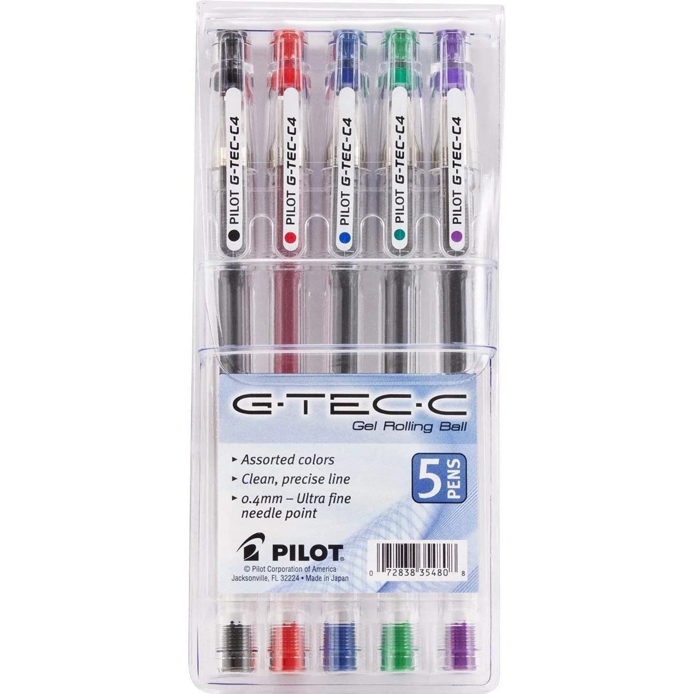 Pilot G-Tec-C4 Ultra Assorted Colors 0.4MM Rollerball Pen Pack of 5 | Precise Fine Line for Writing - main product image