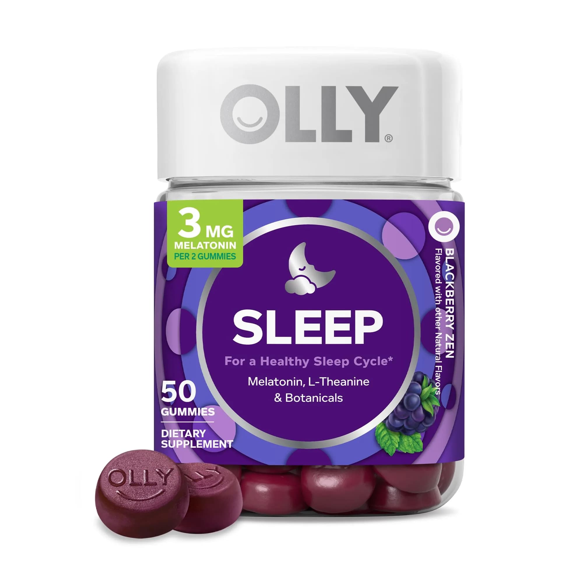 OLLY Restful Sleep Gummy Supplement Blackberry Zen Flavor with Melatonin & L-Theanine, 50 Count | Supports Healthy Sleep Cycle - main product image