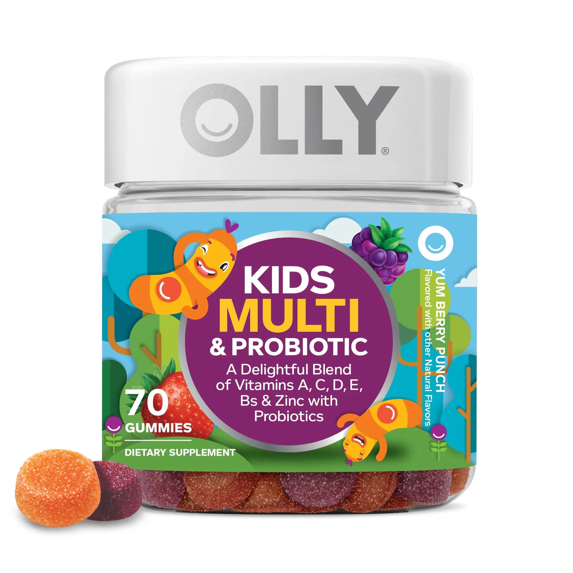 OLLY Kids Multivitamin & Probiotic Gummy, Blissful Berry, 70 Count (2.47 oz) | Digestive & Immune Support - main product image