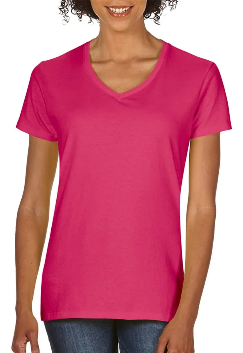 Gildan Heavy Cotton V-Neck T-Shirt 100% Cotton Large Heliconia | Classic Casual Fit - main product image