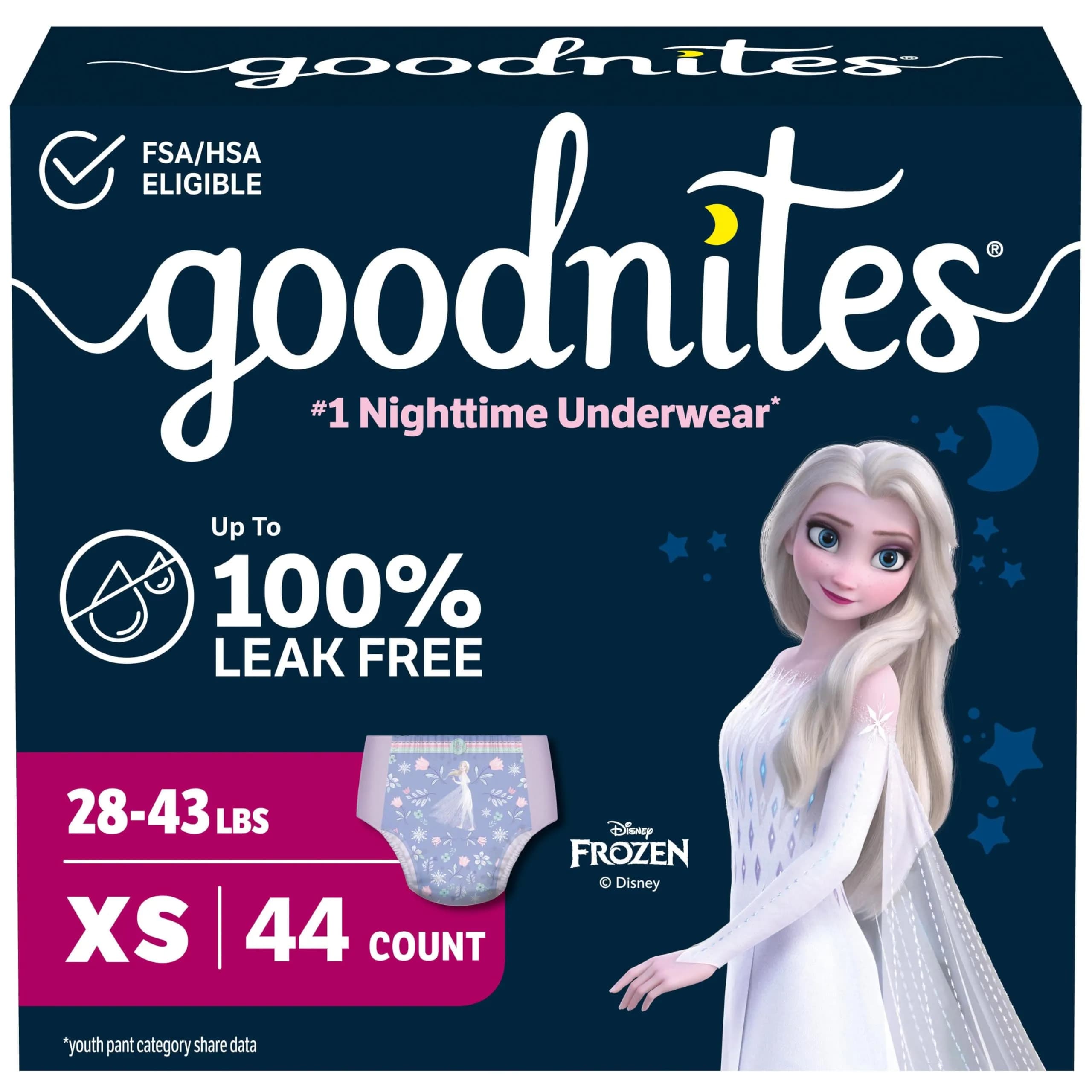 GoodNites Girls' Nighttime Bedwetting Underwear, Size Extra Small (28-43 lbs), 44 Ct (2 Packs of 22) | USA Imported Protection for Kids - main product image