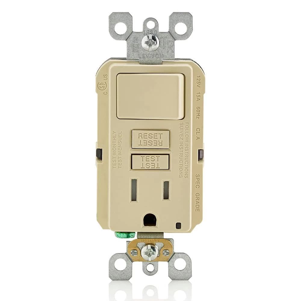 Leviton GFCI Combination Outlet with Switch, 15 Amp, Self-Test, Tamper-Resistant, Ivory | Safety Outlet with Integrated Switch - main product image
