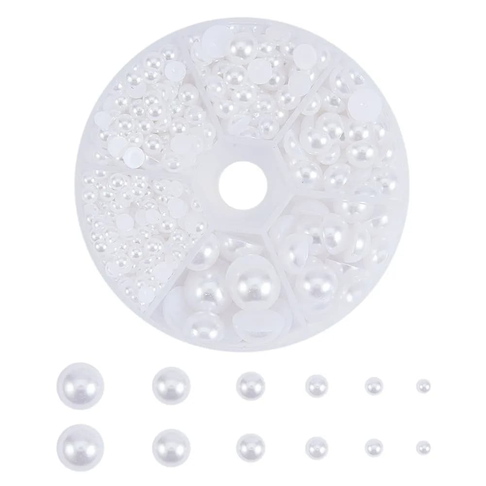 PH PandaHall White Flat Back Pearl Cabochons 4-12mm (Approx. 690 Pcs) | Assorted Sizes for Crafts - main product image