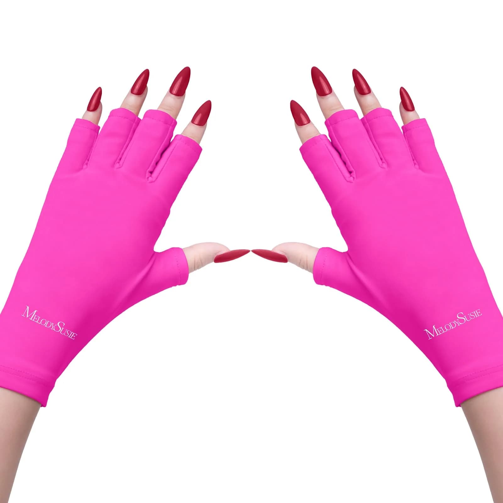 MelodySusie UV Gloves for Gel Nail Lamp, Professional Protection Fingerless Gloves (Neon Pink) | Protects Hands from UV Harm - main product image