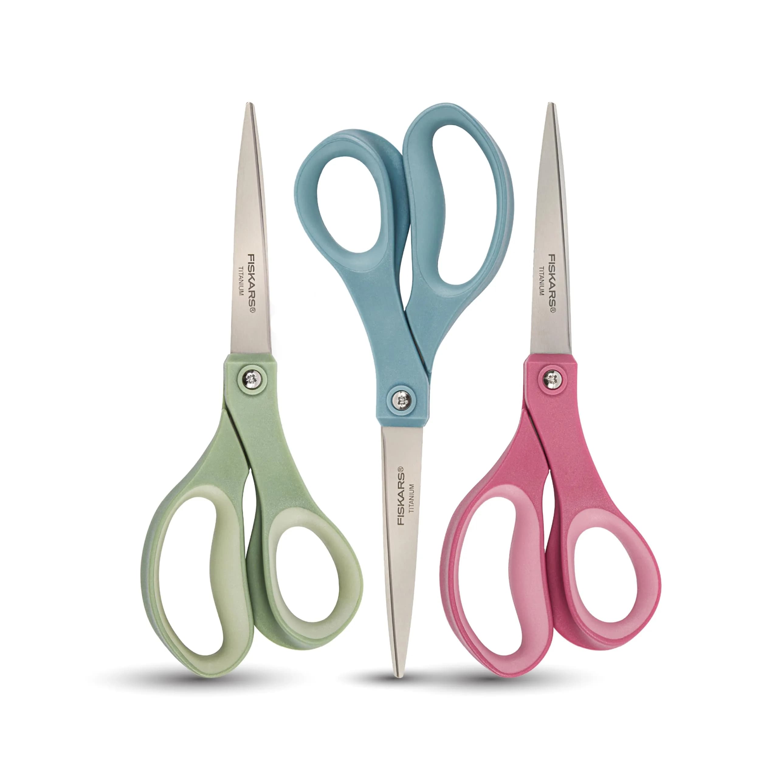 Fiskars 8” SoftGrip Titanium All Purpose Scissors for Office, 3-Pack | Heavy-Duty, Comfortable, Sharp