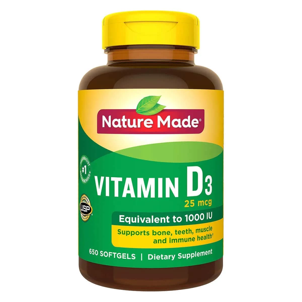 Nature Made Vitamin D3 25 mcg (650 Count) | Supports Bone, Teeth, Muscle & Immune Health - main product image