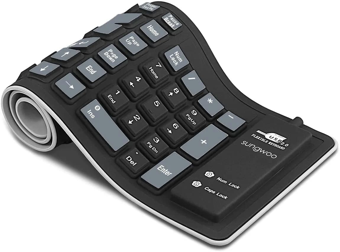 sungwoo Foldable Silicone Keyboard USB Wired Waterproof Rollup Keyboard Black+Grey | 103 Keys - main product image