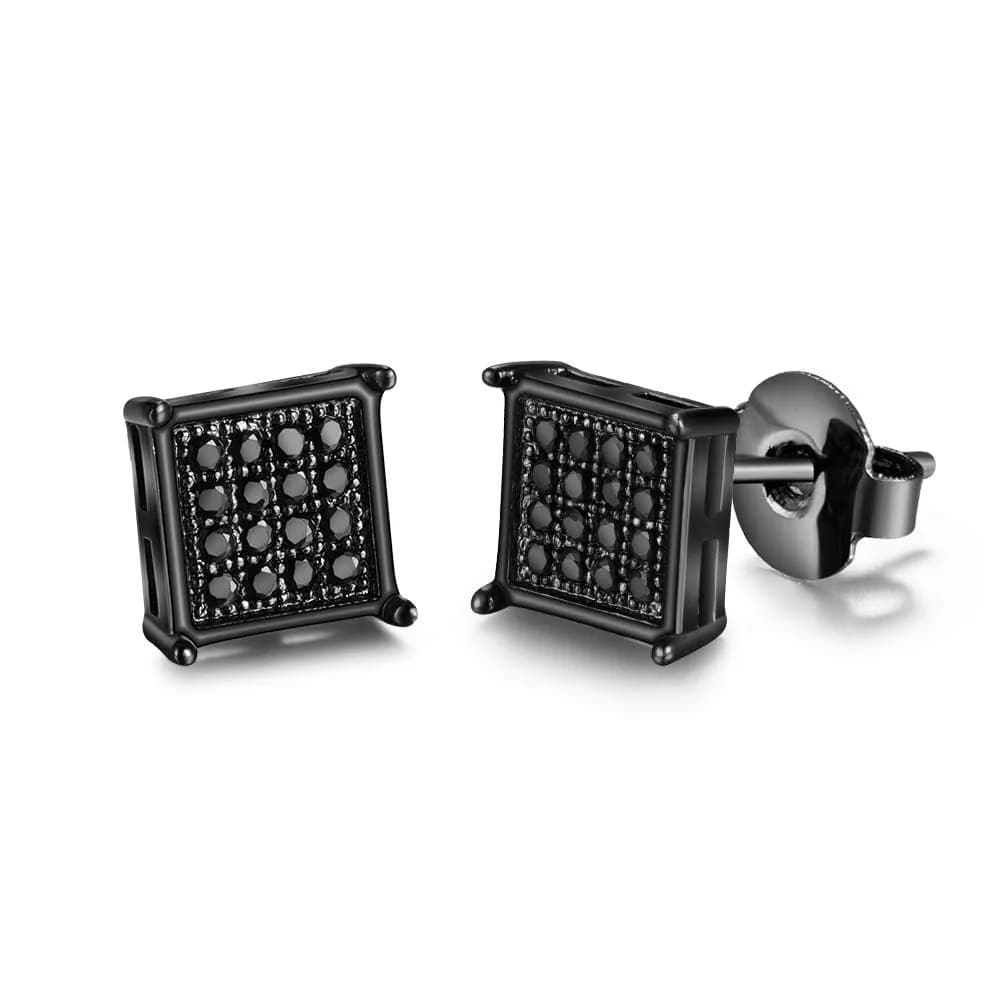 Tarsus 8mm Mens Square Earrings Black Stud Diamond Crystal | Stainless Steel