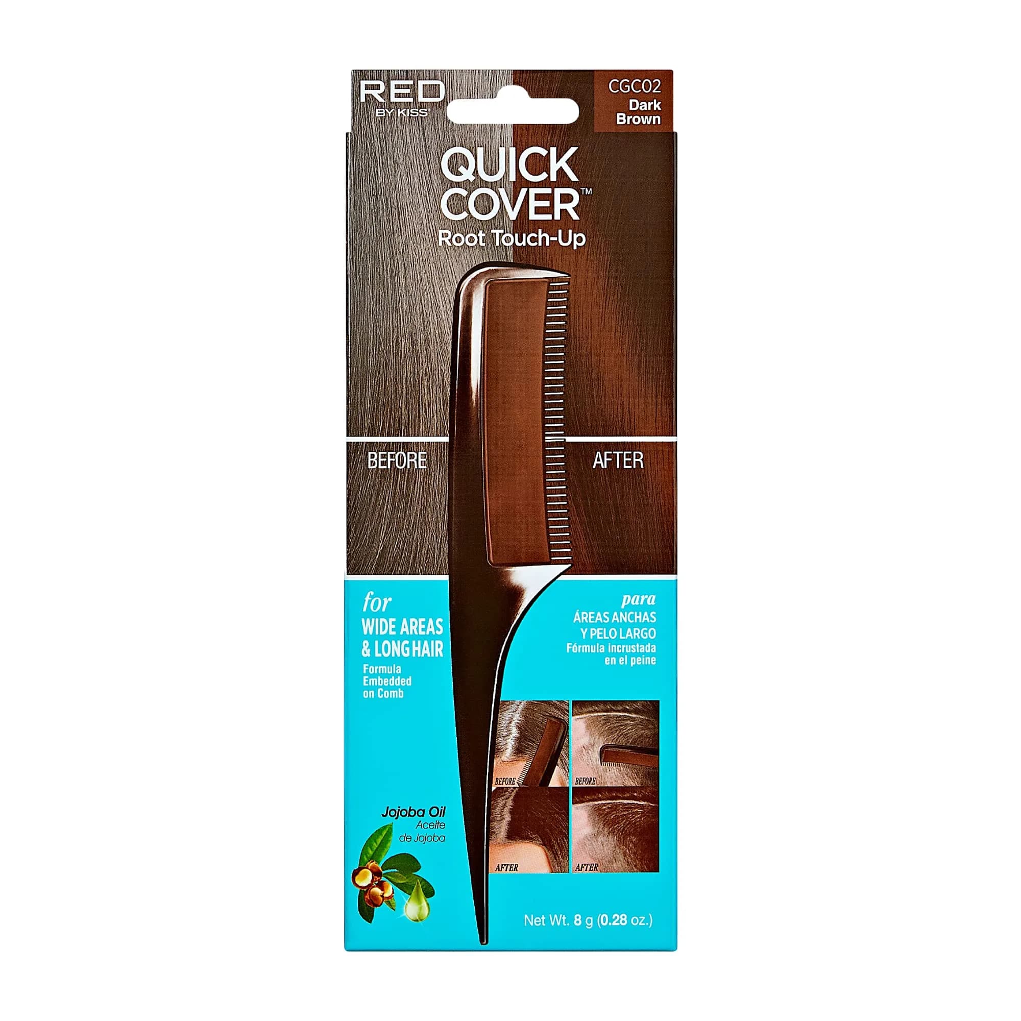 RED by Kiss Quick Cover Root Touch Up Comb Brown | Temporary Gray Concealer for Hair & Beard - main product image