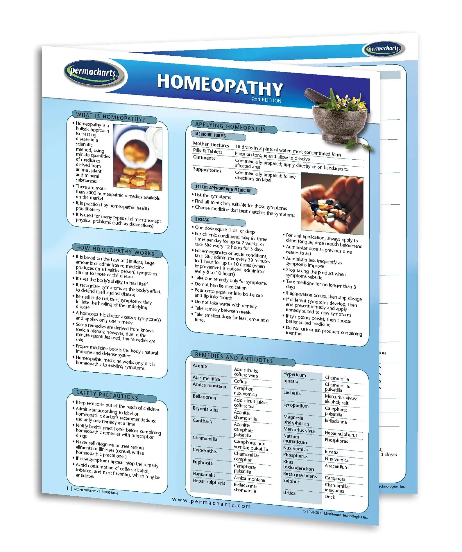 Permacharts Homeopathy Alternative Medicine Guide - Quick Reference Chart, 4 Pages, Laminated, Multicolor