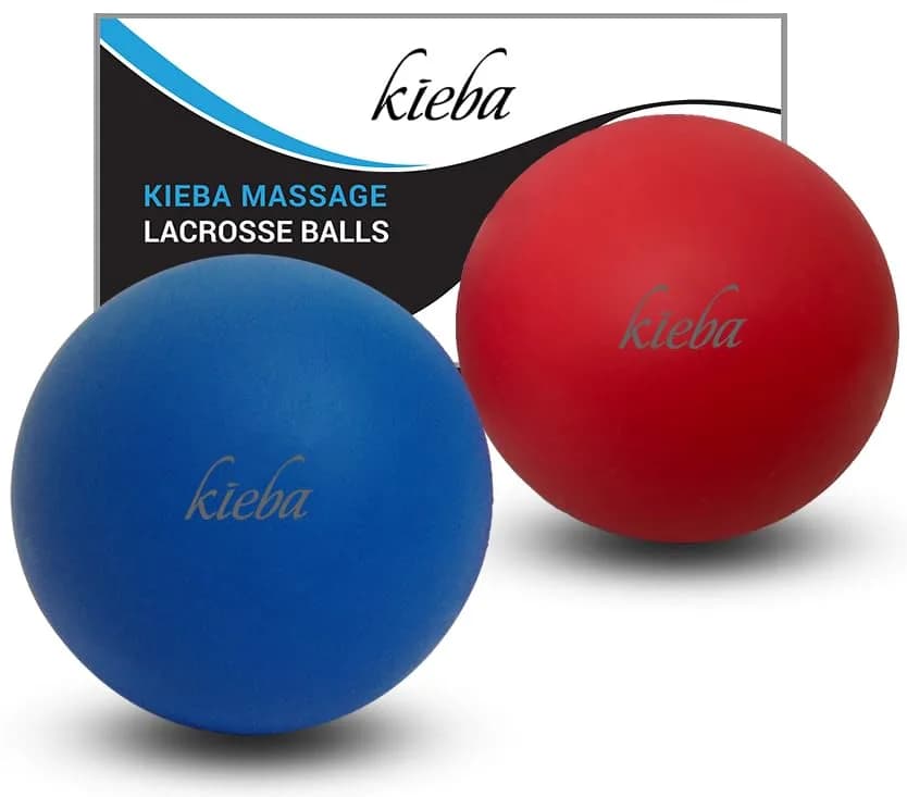 Kieba Massage Lacrosse Balls (2.5 in / 6.35 cm) for Myofascial Release, Trigger Point Therapy, Muscle Knots, Yoga Therapy | Set of 2 Firm Balls (Blue and Red) - main product image