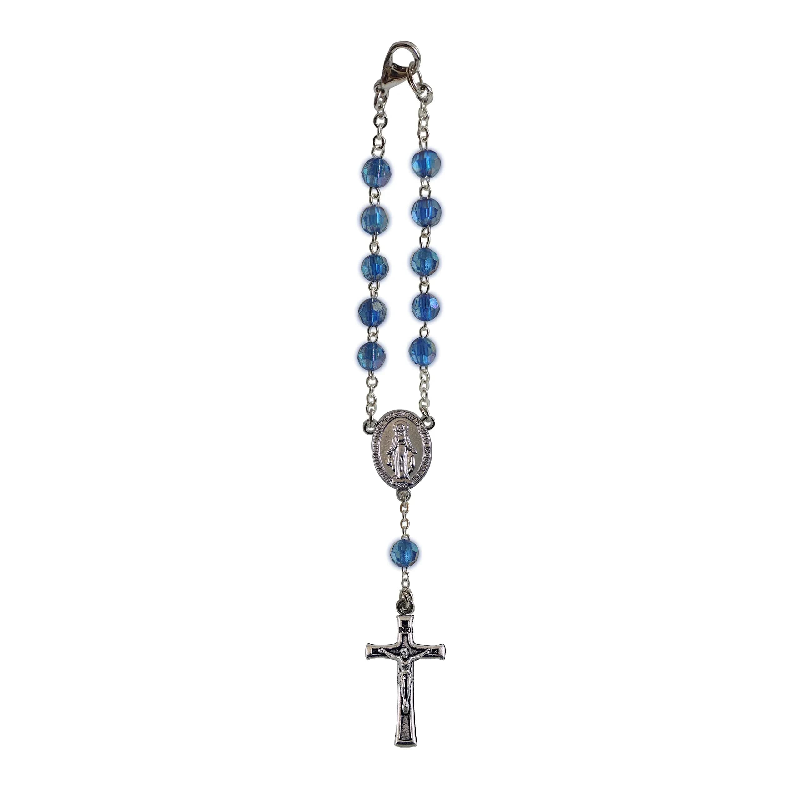 Cathedral Art September/Sapphire Birthstone Car Rosary 1.2cm (0.5in) Wide | Hanging Ornament for Rear View Mirror - main product image
