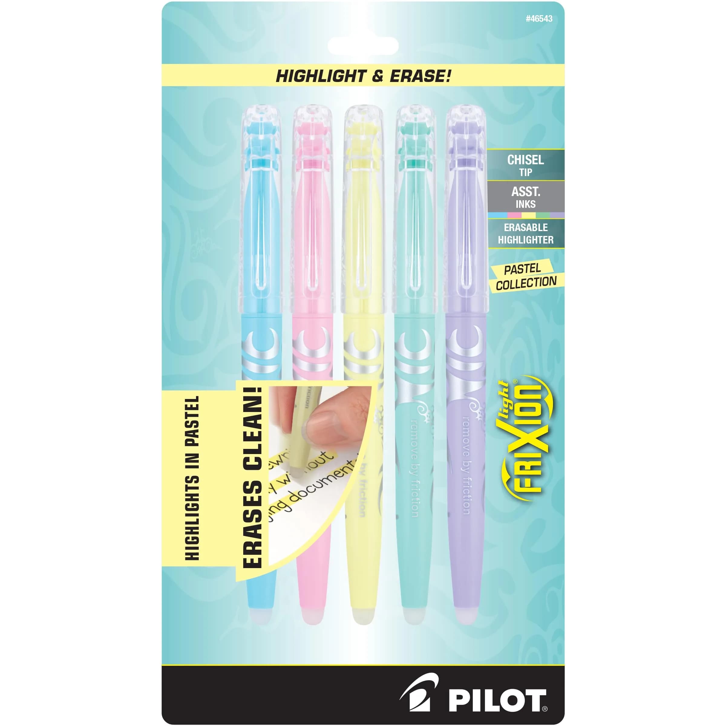 PILOT FriXion Erasable Highlighters, Chisel Tip, Assorted Pastel Colors, 5-Pack (5 Count) - main product image