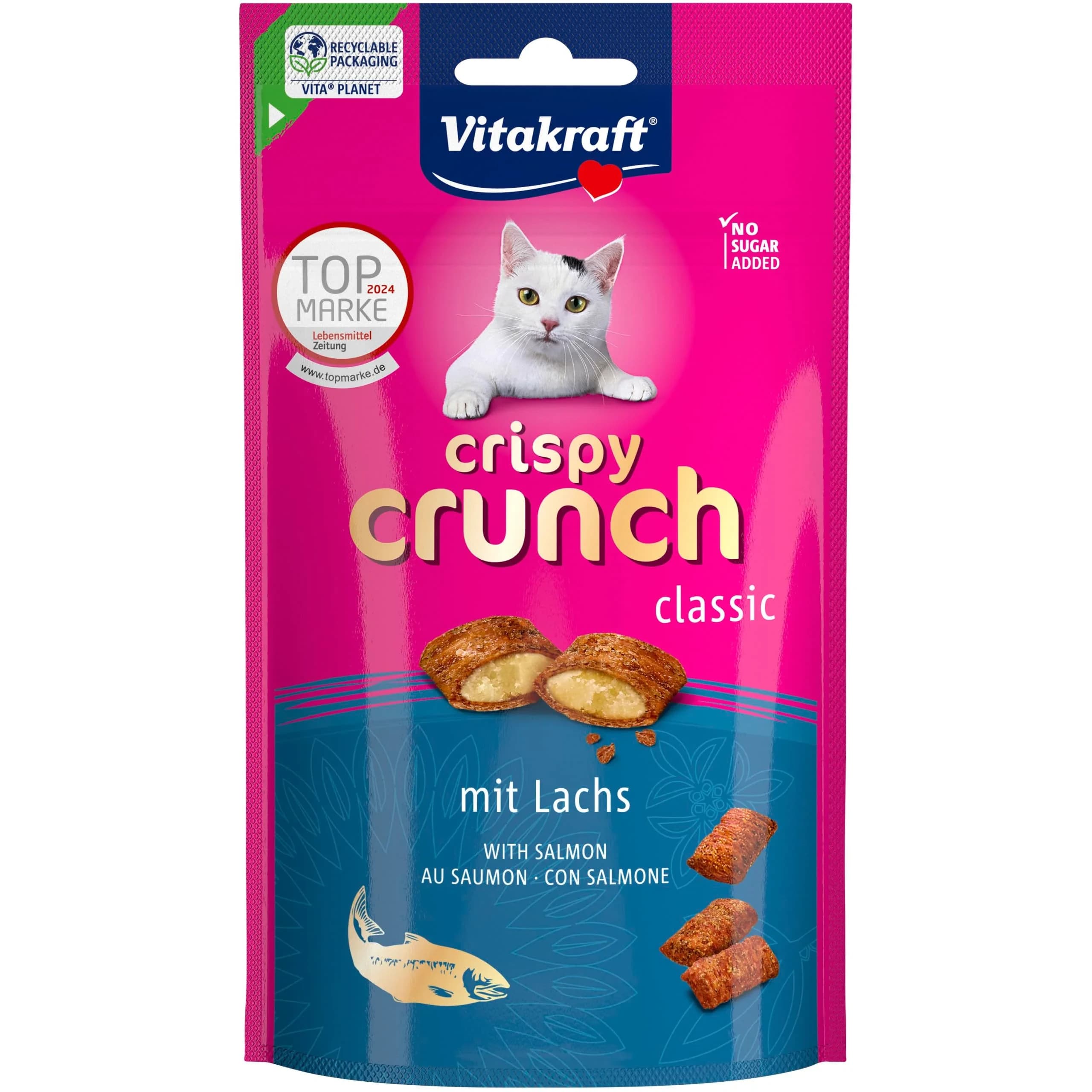 Vitakraft Crispy Crunch Superfood Salmon Cat Treats 60g (2.1 oz) | Grain-Free, Dental Health - main product image