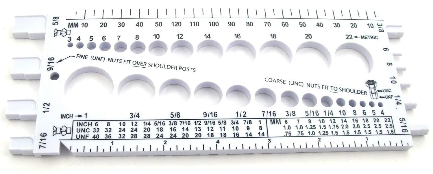 Stainless Town Nut Bolt Thread Gauge (White) | Durable Plastic Nut & Bolt Measurement Tool - main product image
