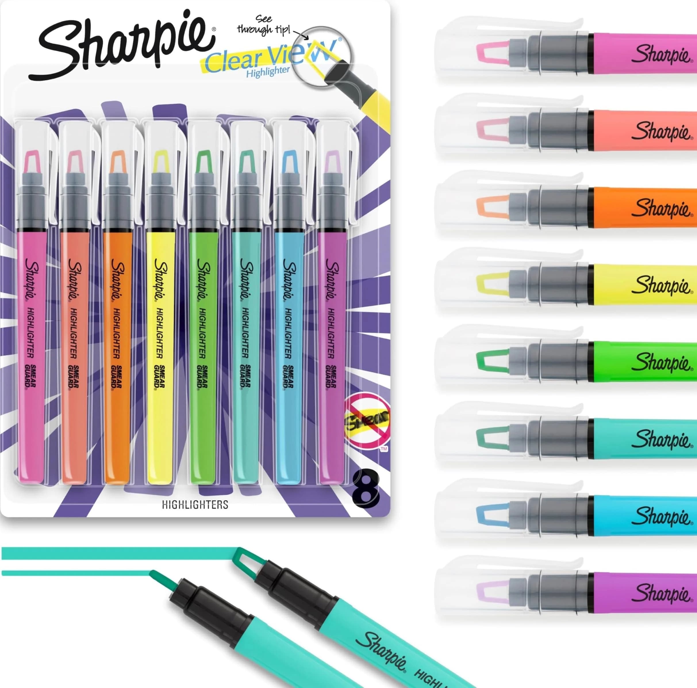 Sharpie Clear View Highlighter Sticks, Chisel Tip, Assorted Colors, 8-Pack | Essential School & Teacher Supplies - main product image