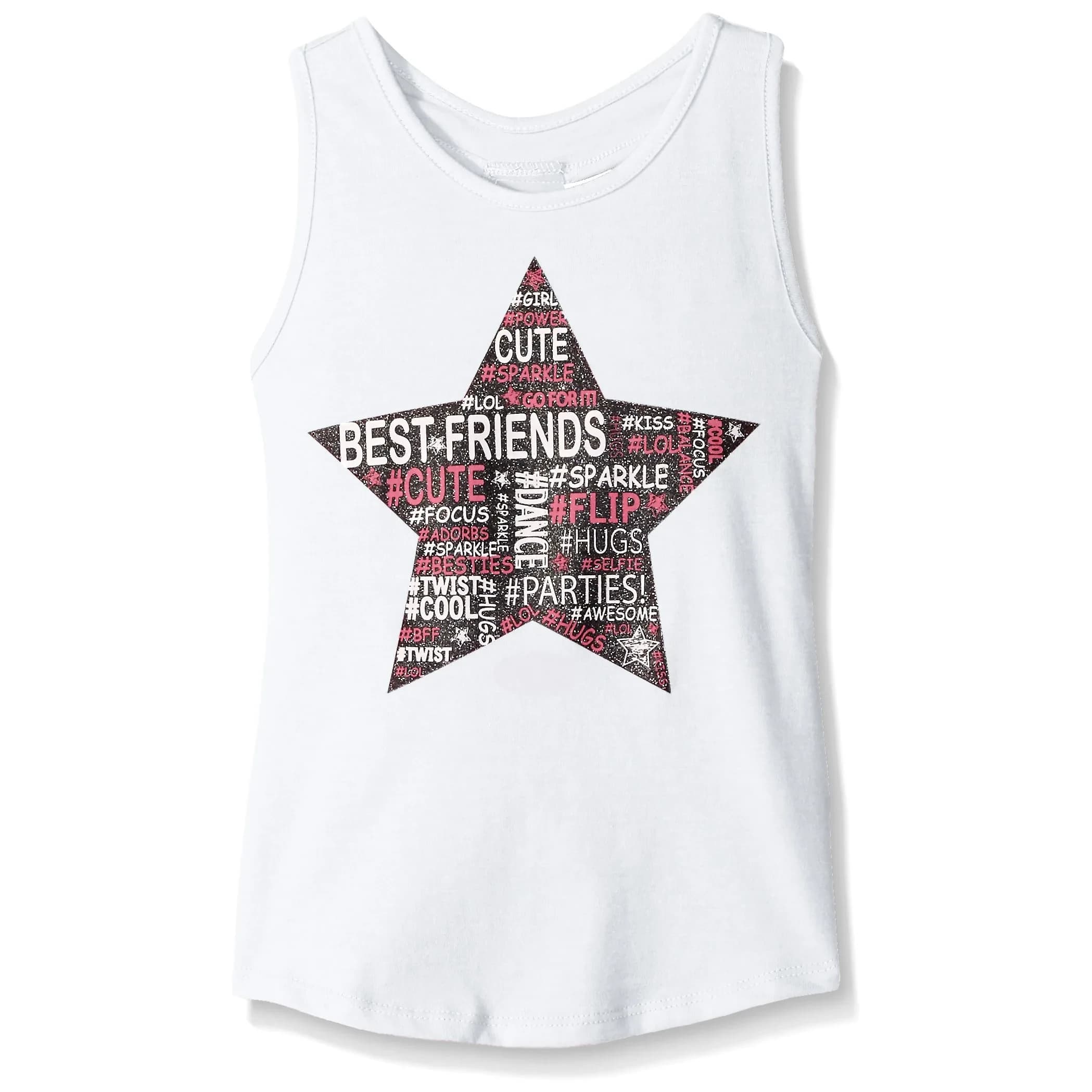 Dream Star Little Girls Tank Top White Large/6 | "BFF" Glitter Screen with T-Back Elastic - main product image