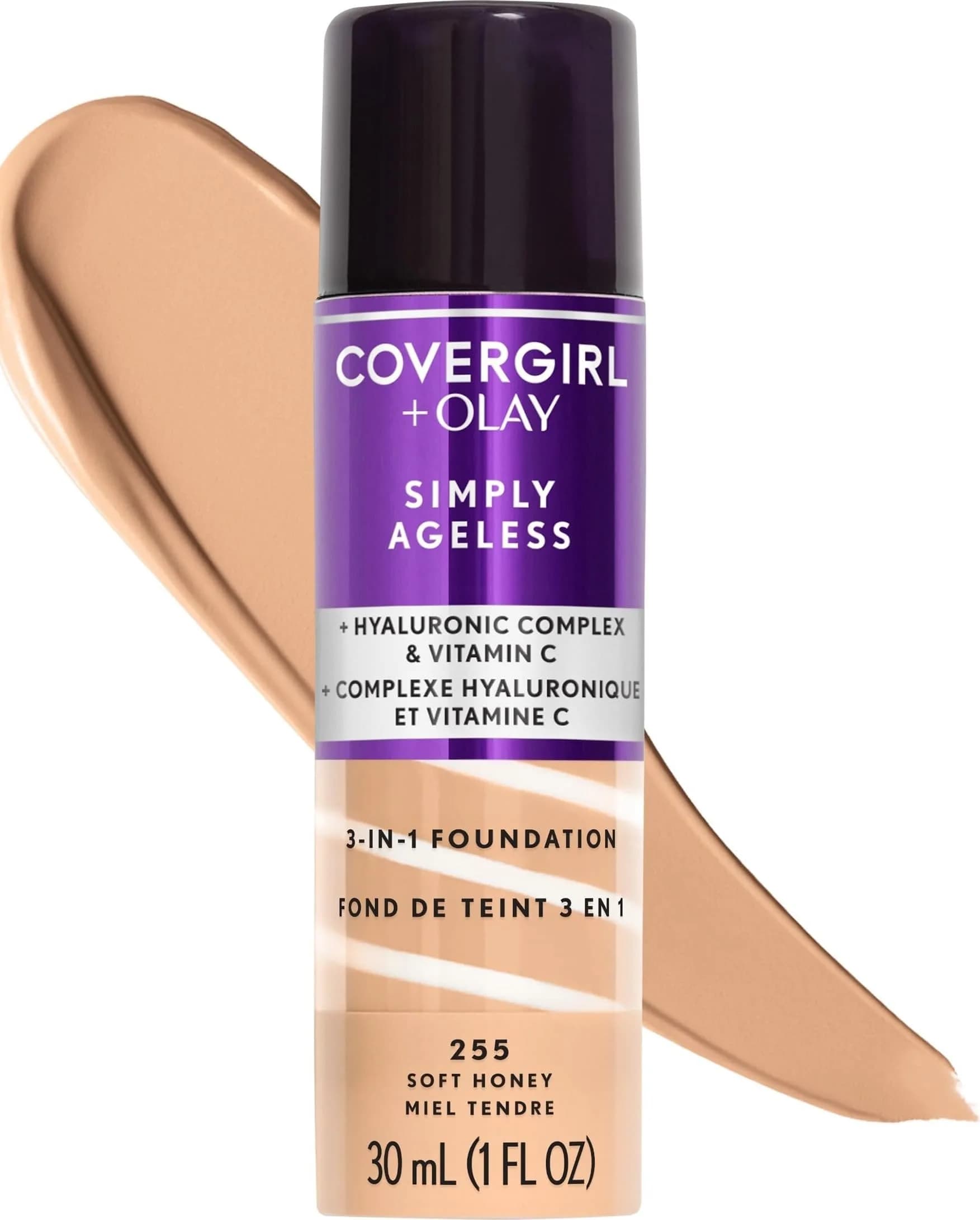 COVERGIRL Simply Ageless 3-in-1 Liquid Foundation Soft Honey 1 Fl Oz (29.57ml) | Anti-Aging Formula - main product image