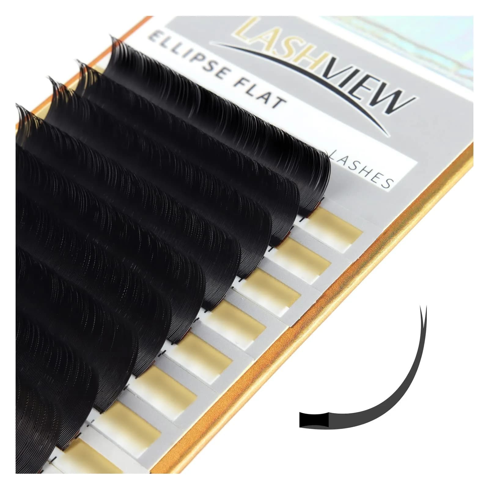 LASHVIEW Ellipse Flat Eyelash Extensions 0.15mm D Curl 13mm Black | Handmade Synthetic Lashes for Salon Use - main product image