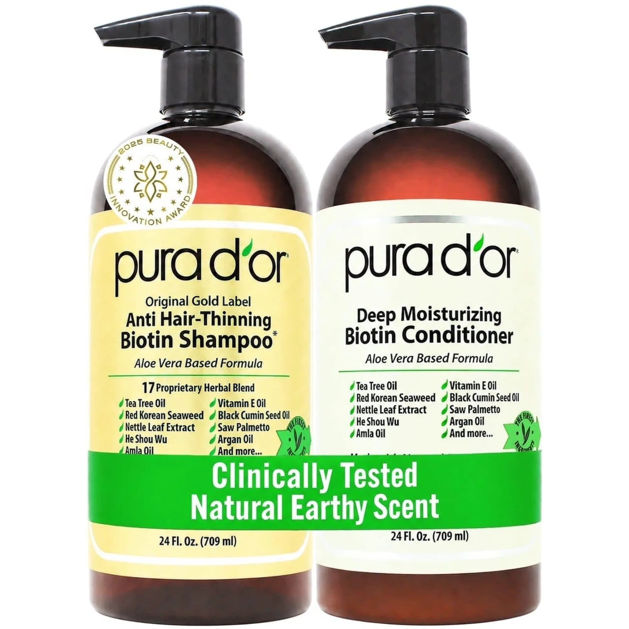 PURA D'OR Original Gold Label Biotin Shampoo & Conditioner Set 710ml (24 Fl Oz x2) | Clinically Tested Hair Thickening - main product image