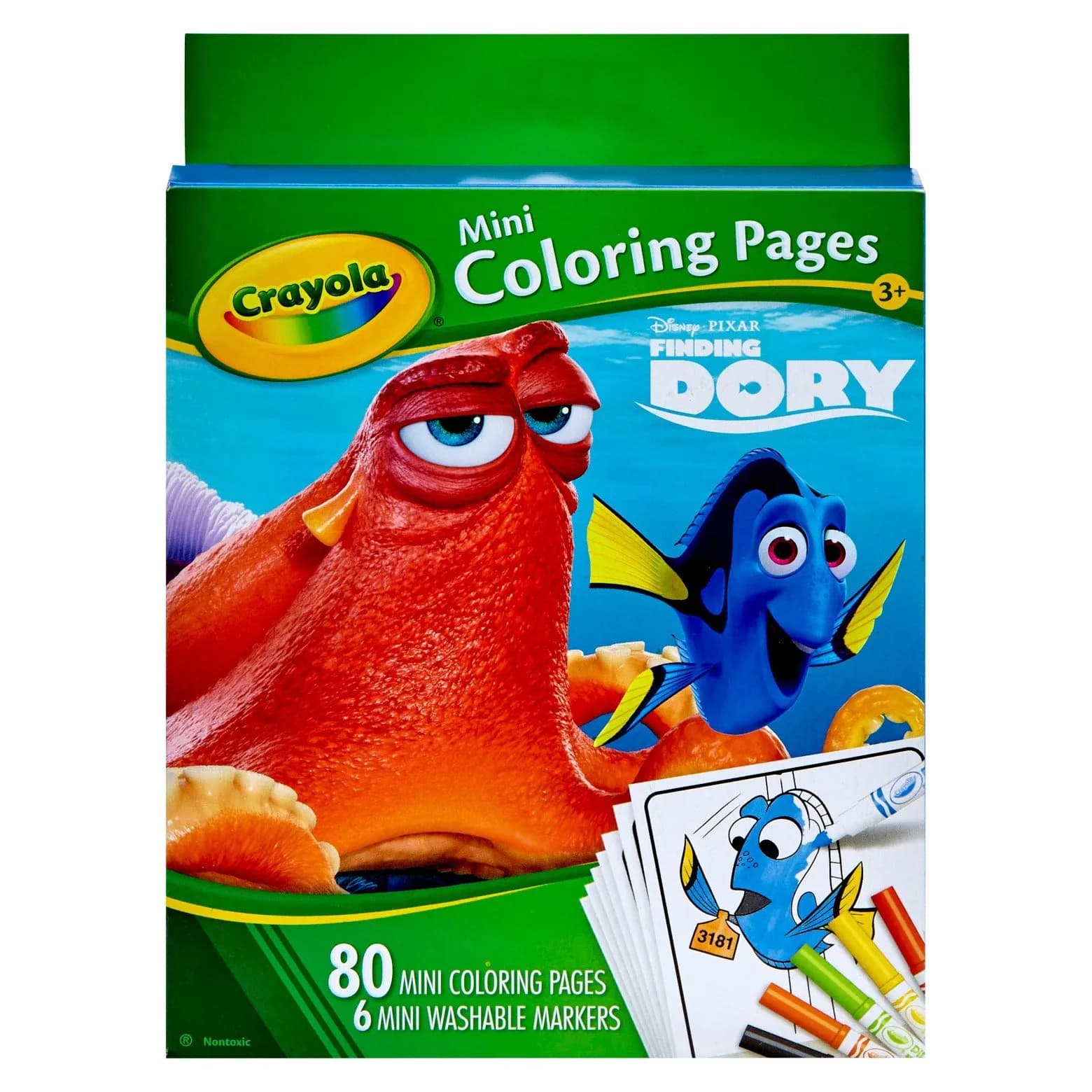 Crayola Finding Dory Mini Coloring Pages & Washable Markers Set | 80 Pages (3.5" x 5") & 6 Markers