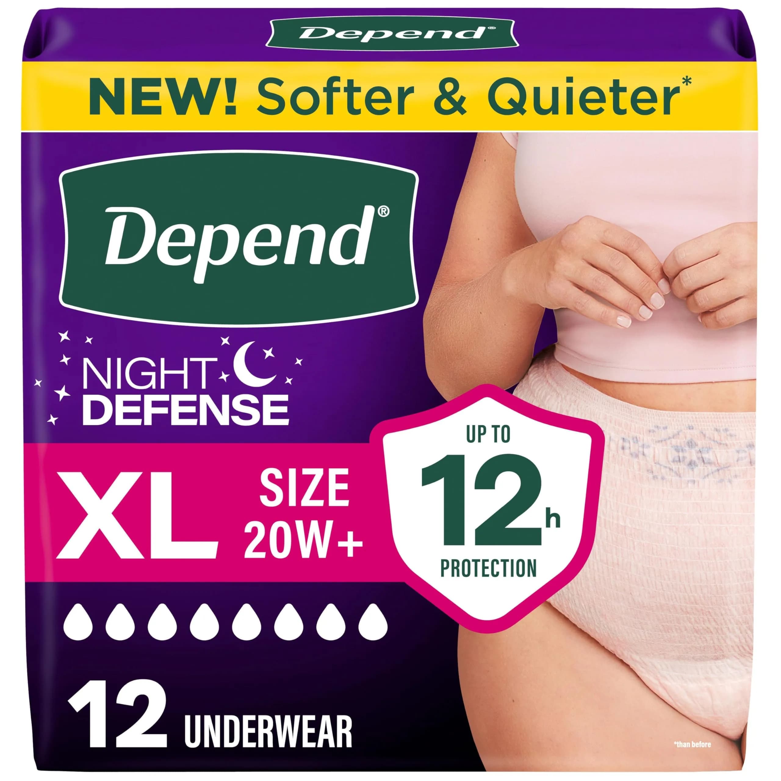Depend Night Defense Adult Diapers for Women XL (45-54" Waist) | Overnight Incontinence & Postpartum Protection - main product image