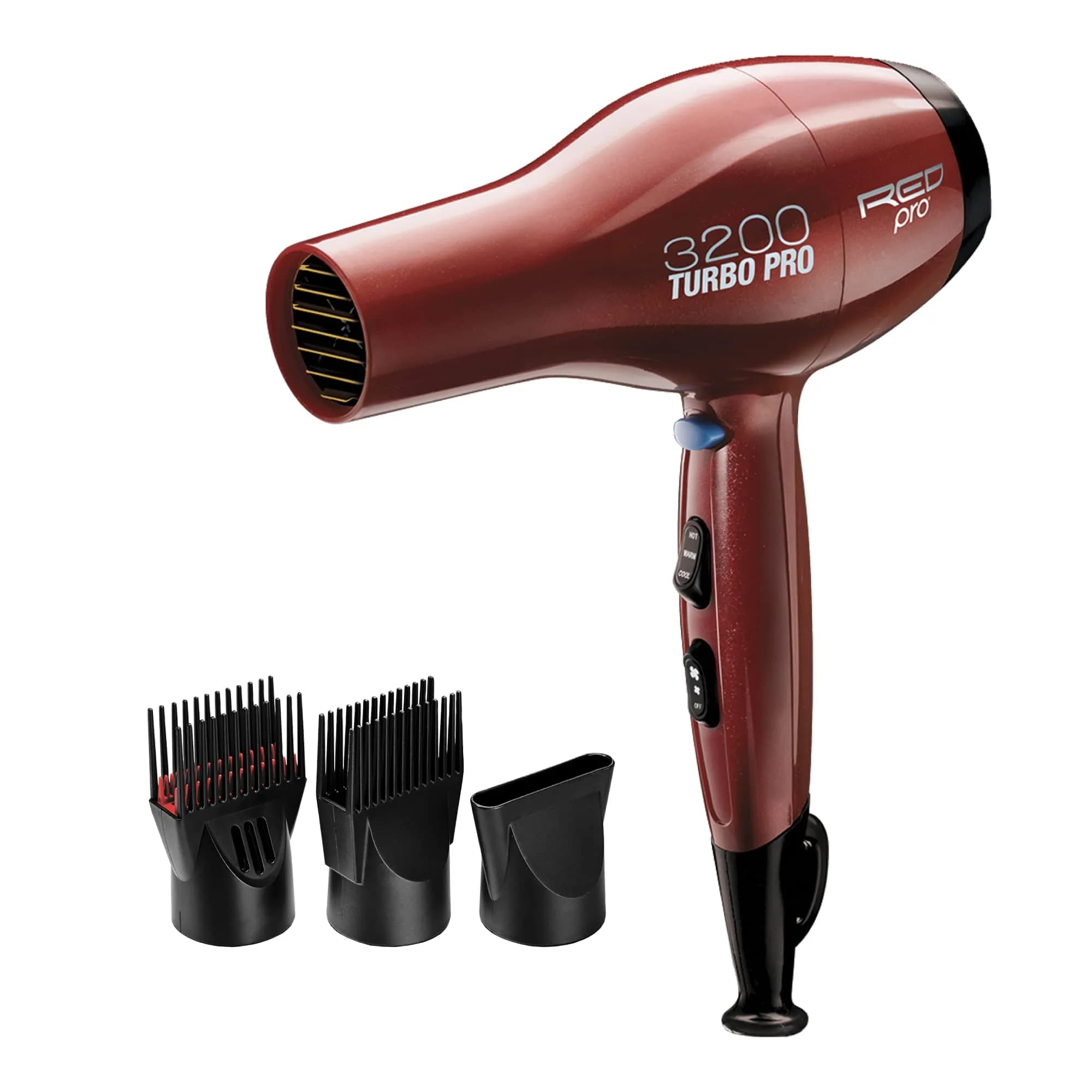 RED Pro 3200 Turbo Pro Detangler AC Hair Dryer | 3 Heat/2 Speed, Cool Shot, 3 Attachments