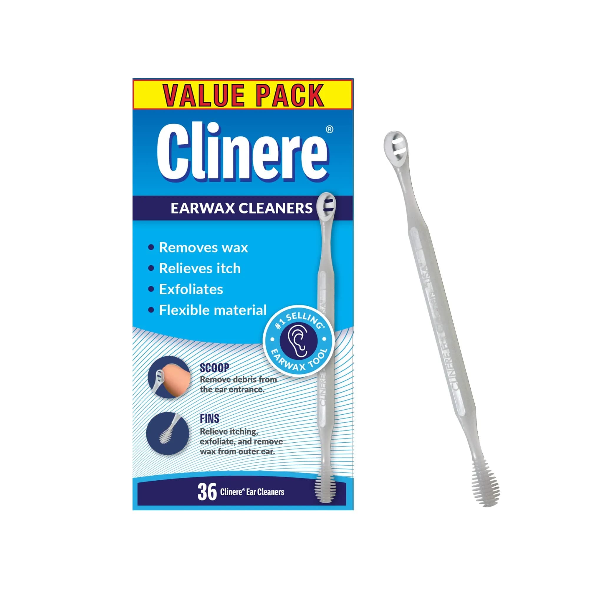 Clinere Ear Cleaners Ear Wax Removal Tool Itch Relief 36 Count | Safe & Gentle Ear Cleaning for Home Use