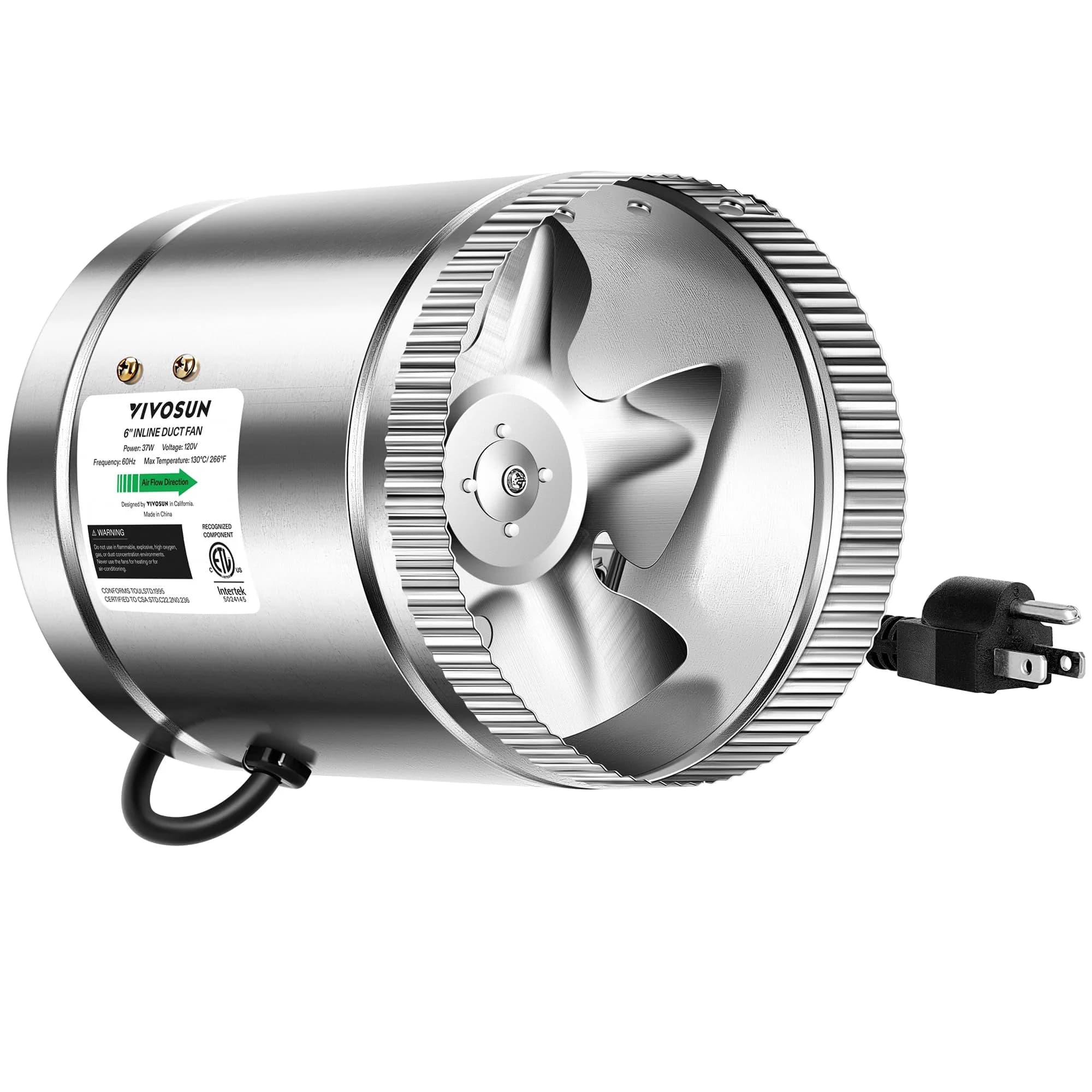 VIVOSUN 6 Inch Inline Duct Fan with Speed Regulator, 240 CFM | 15.2cm (6") Duct Diameter - main product image