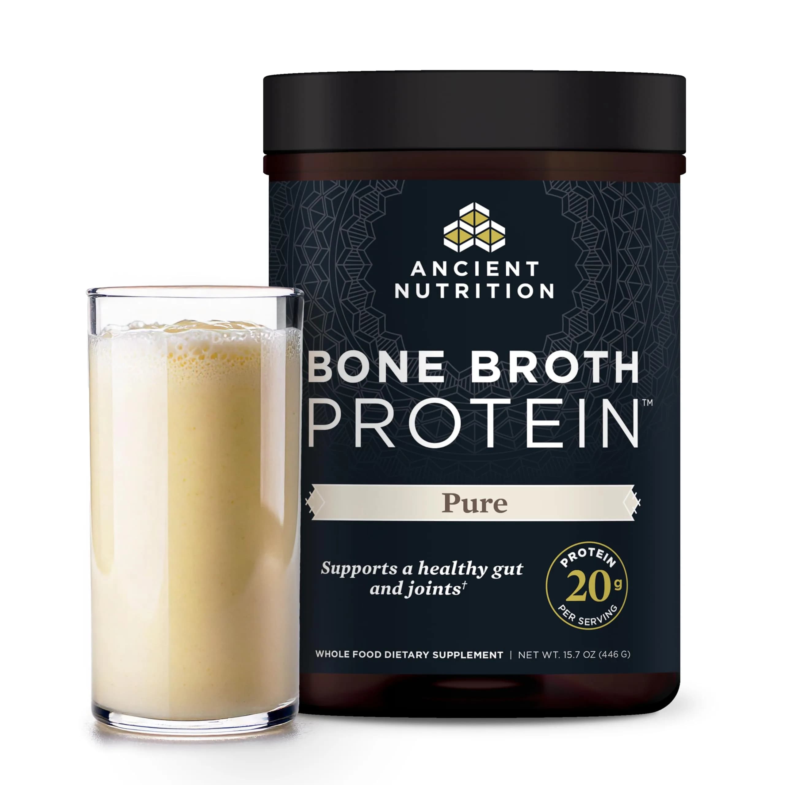 Ancient Nutrition Grass Fed Bone Broth Protein Powder 15.7oz (445g) | 20g Protein Per Serving, Supports Joints & Gut - main product image