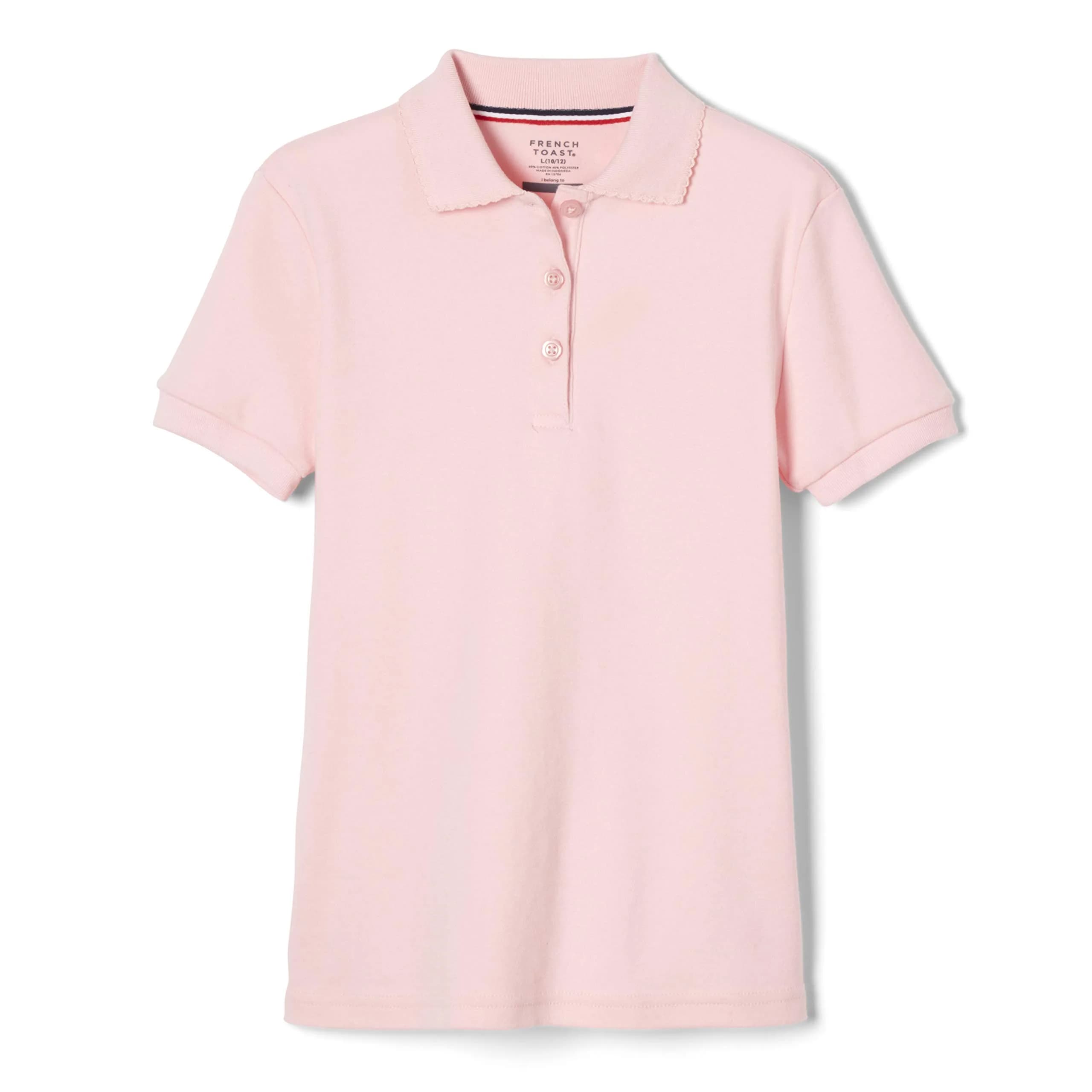 French Toast Girls' Picot Collar Polo Short Sleeve Shirt (Kids 4-5), Pink | School Uniform Style with Feminine Details - main product image