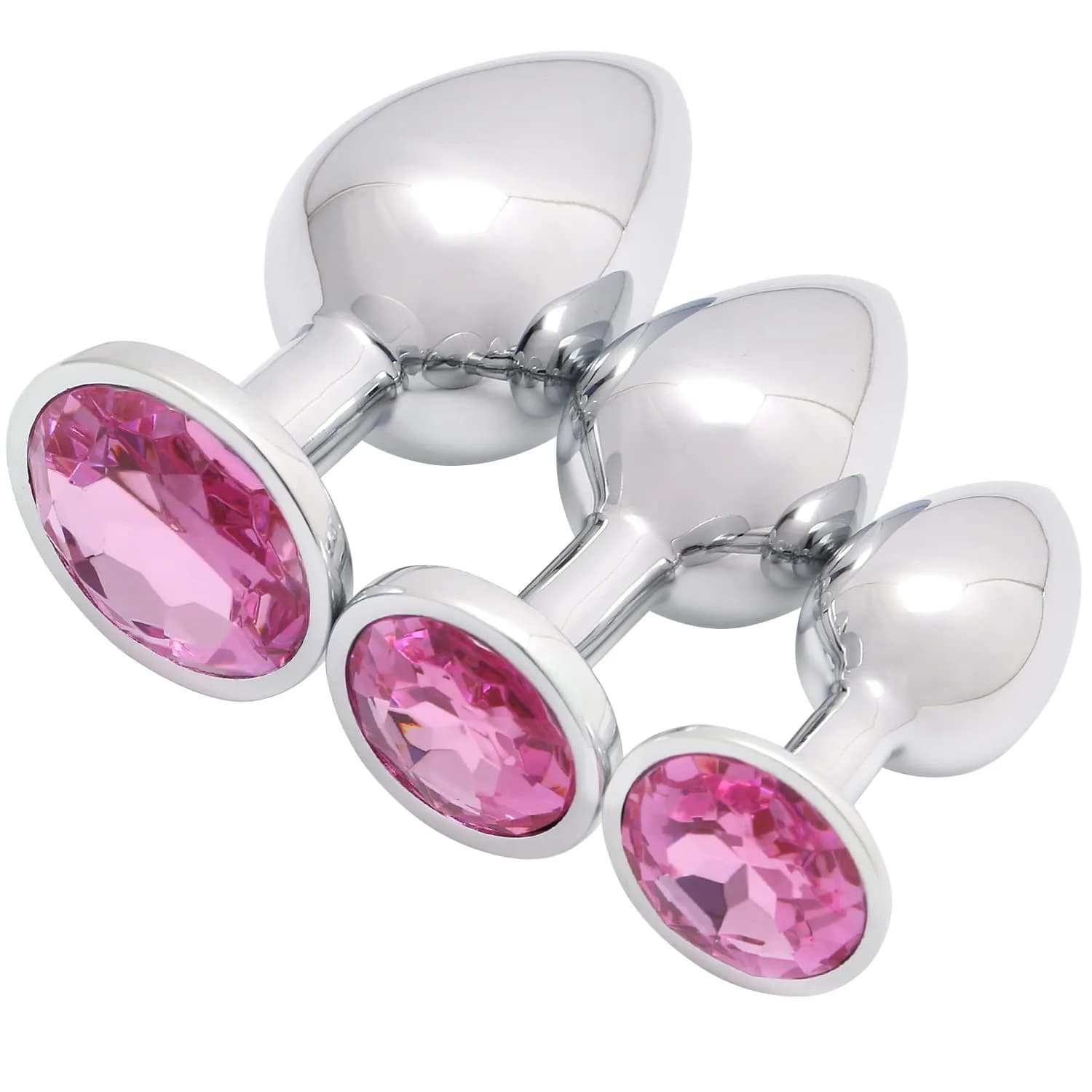 Akstore Pink 3 pcs Anal Fetish Butt Plug | Chrome-Plated Steel, Discreet & Comfortable (70-120c) - main product image