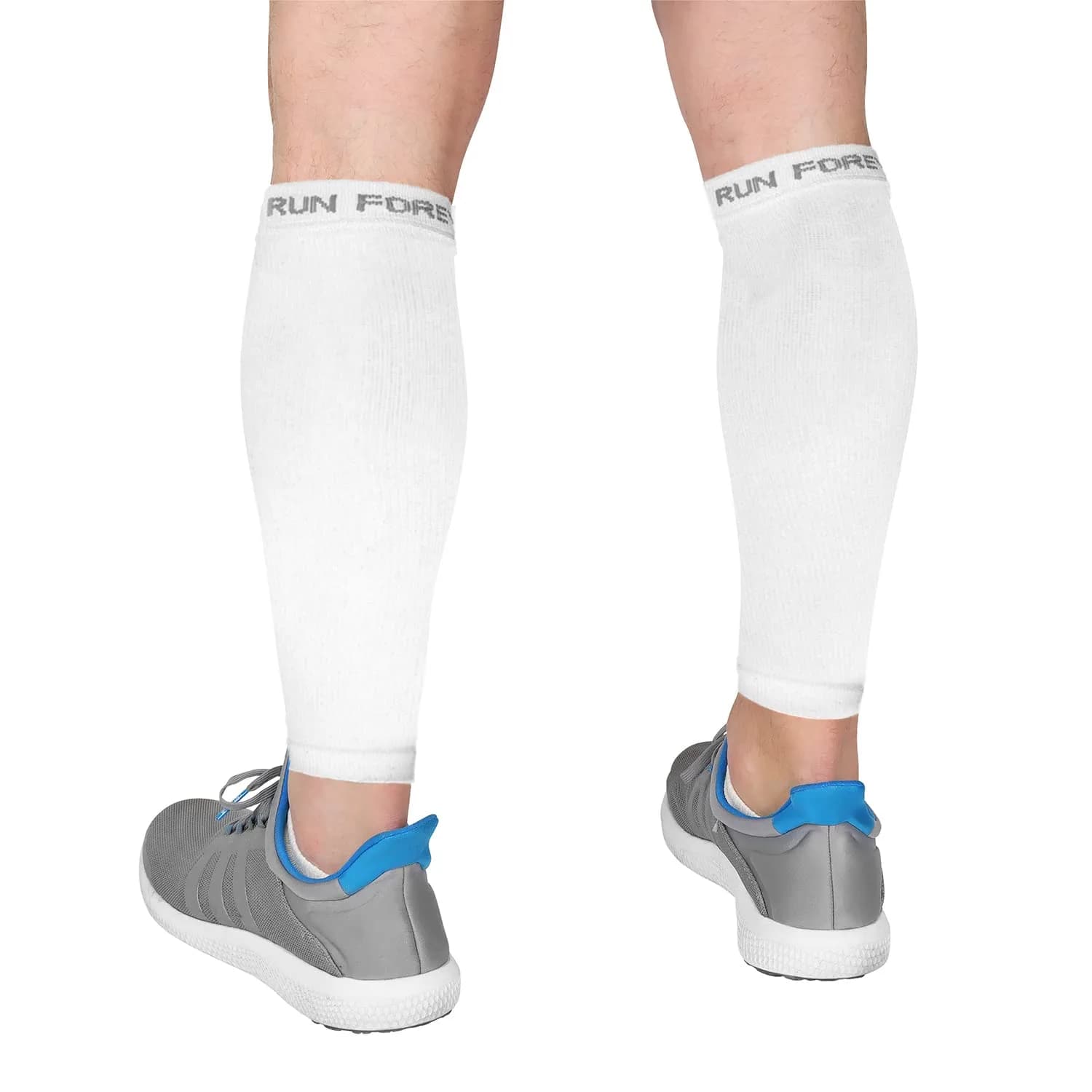 Run Forever Calf Compression Sleeve Medium White | 20-30mmHg Graduated Compression for Pain Relief & Recovery - main product image
