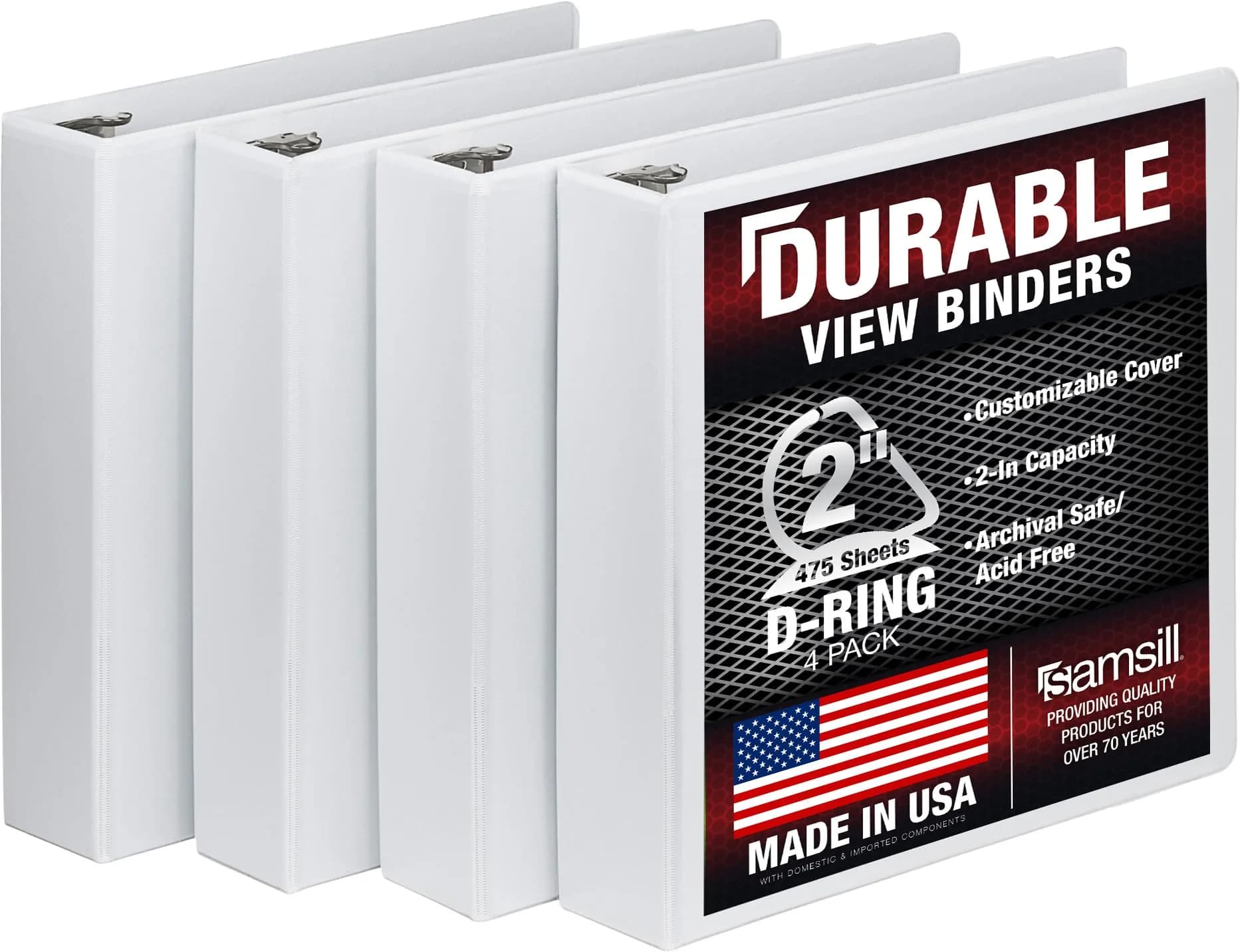Samsill Durable 5.1cm (2 inch) 3 Ring Binder, White, 4 Pack | Recycled Chipboard, Archival Safe - main product image