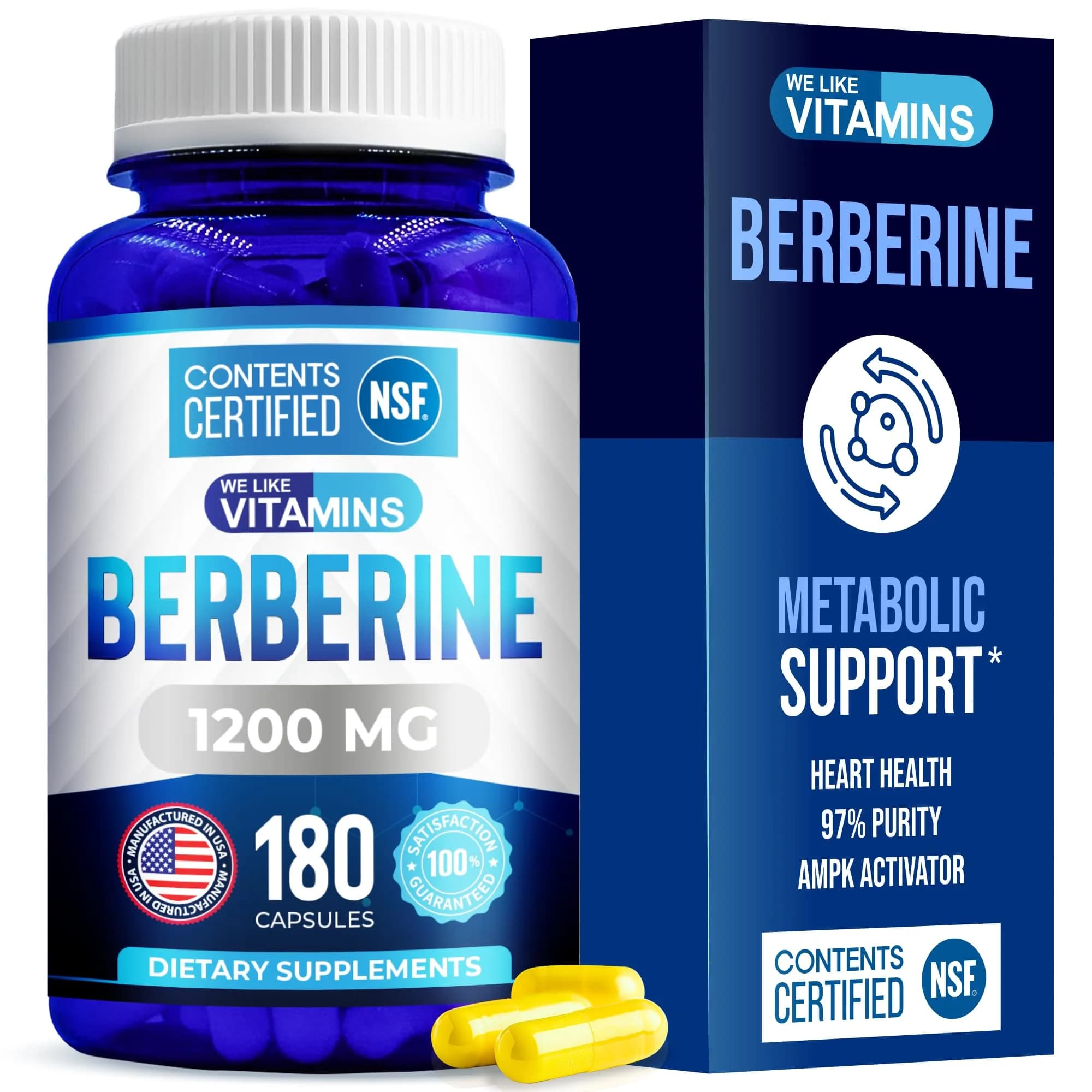 We Like Vitamins NSF Certified Berberine Supplement 1200mg | Supports Metabolic Health (70-120 chars)