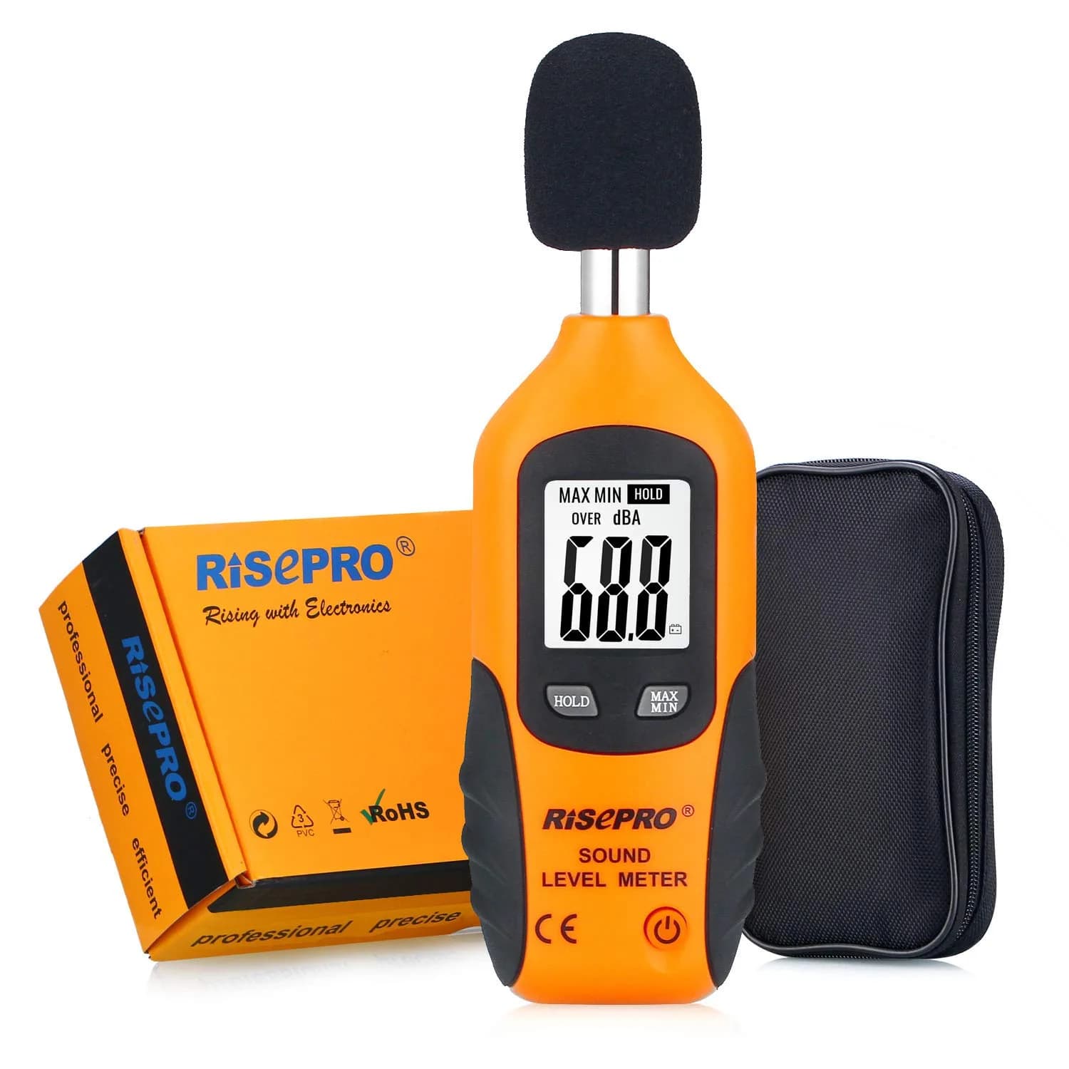 RISEPRO Digital Sound Level Meter 30-130 dB | 107g (3.77 oz) with Carrying Pouch - main product image