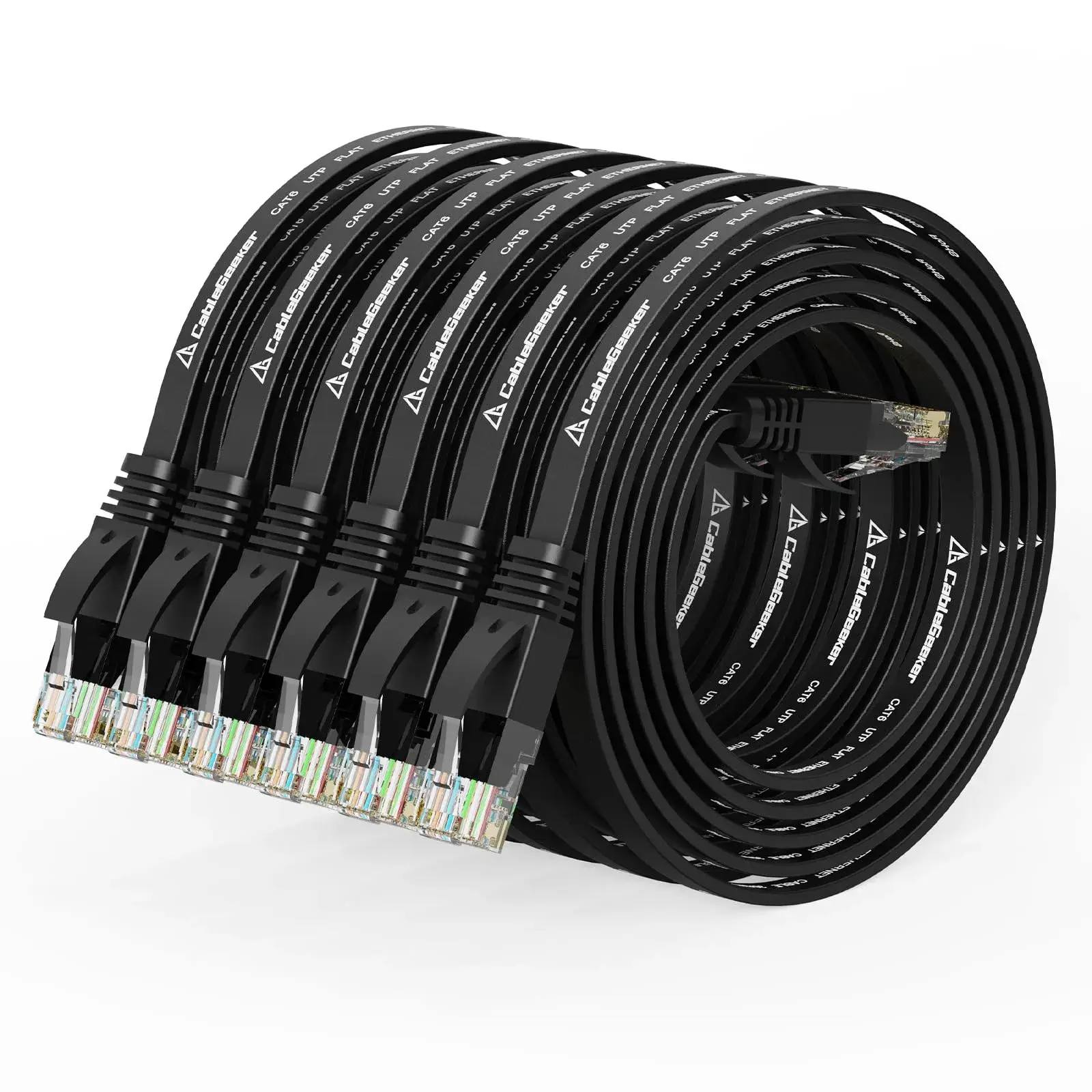 CableGeeker Cat 6 Ethernet Cable 3ft (6 Pack) | Flat Black Network Cable with Snagless RJ45 Connectors - main product image