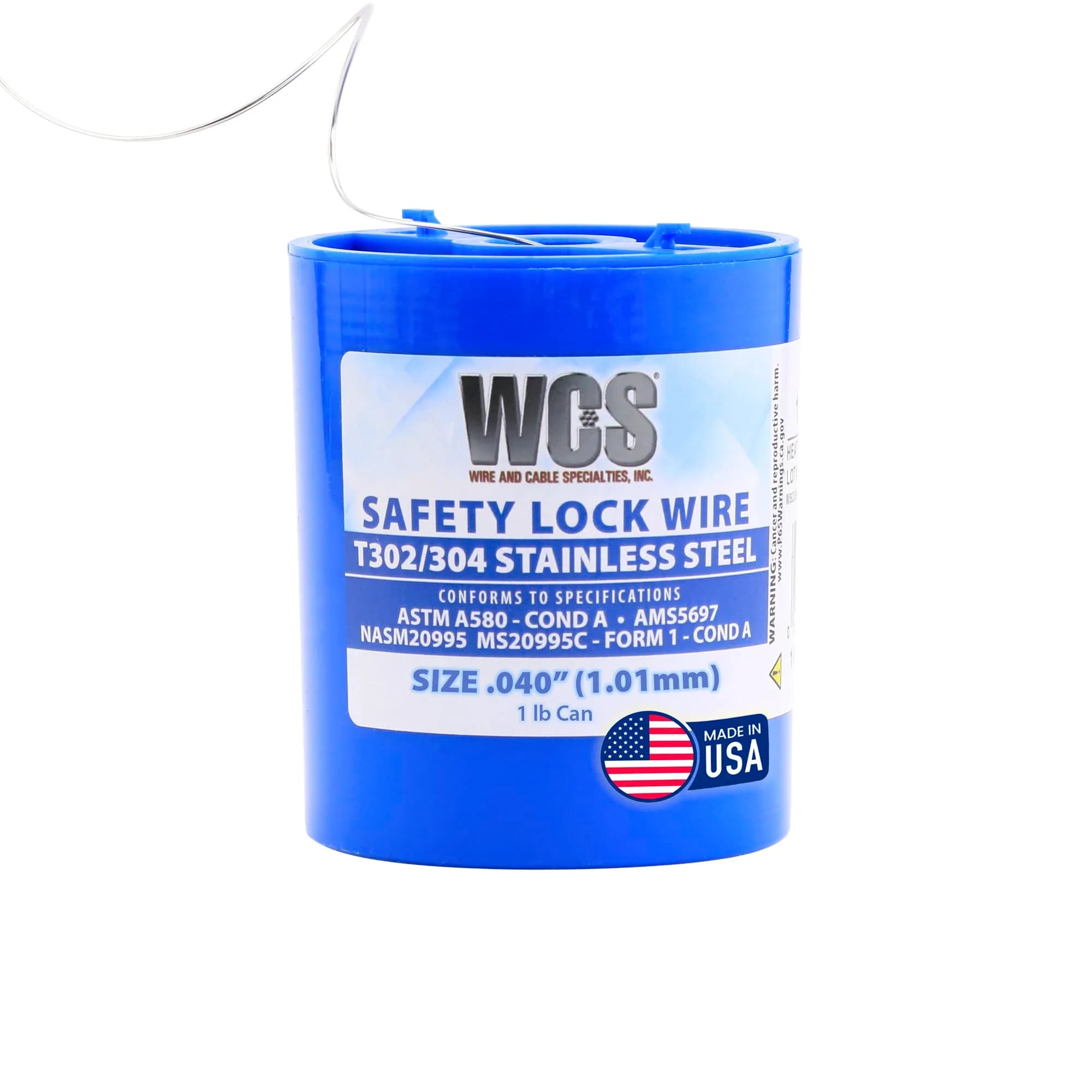WCS .040 Stainless Steel Safety Lock Wire (1 lb / 0.45 kg) | NASM20995C MS20995C T302/304 ASTM A580 - main product image