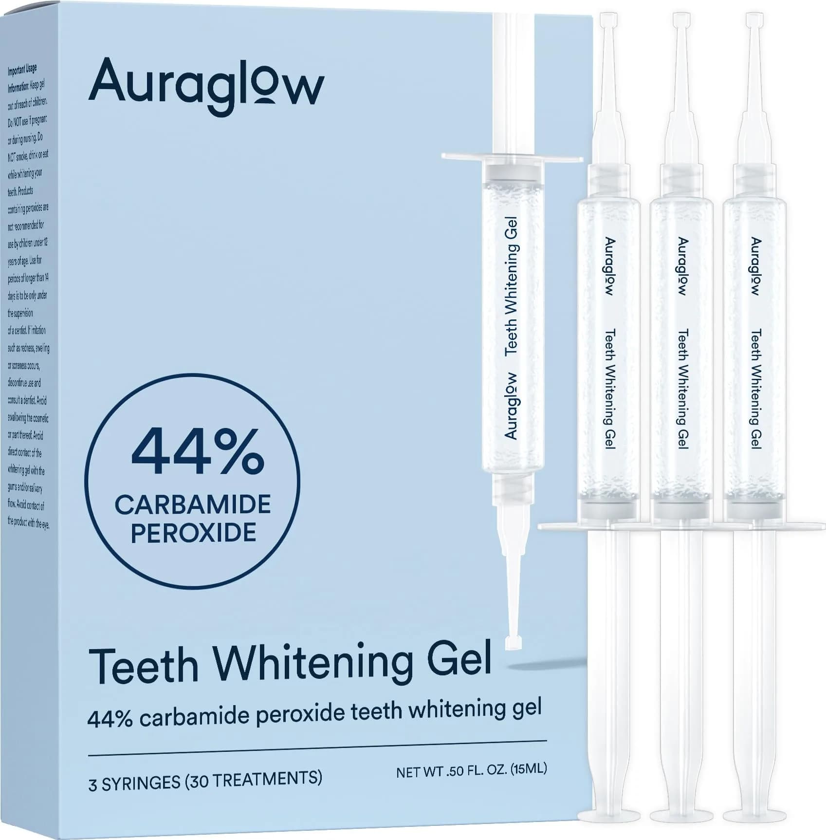 AURAGLOW 44% Teeth Whitening Gel 15mL (0.5 Fl Oz) | Dentist Strength Carbamide Peroxide - main product image