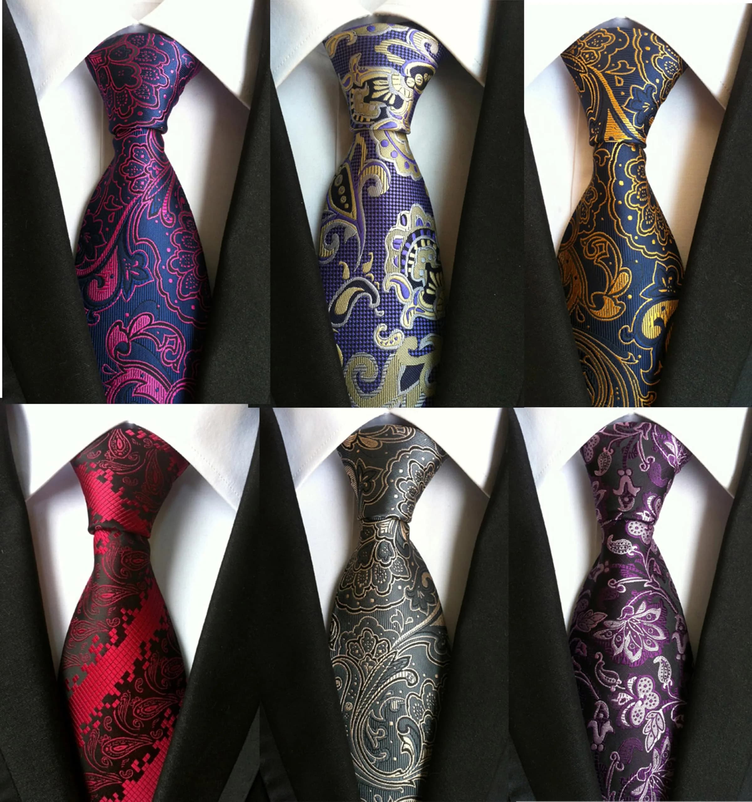 WeiShang Classic Men's Woven Jacquard Necktie Set of 6 | Elegant Formal & Party Wear (146cm x 8cm)