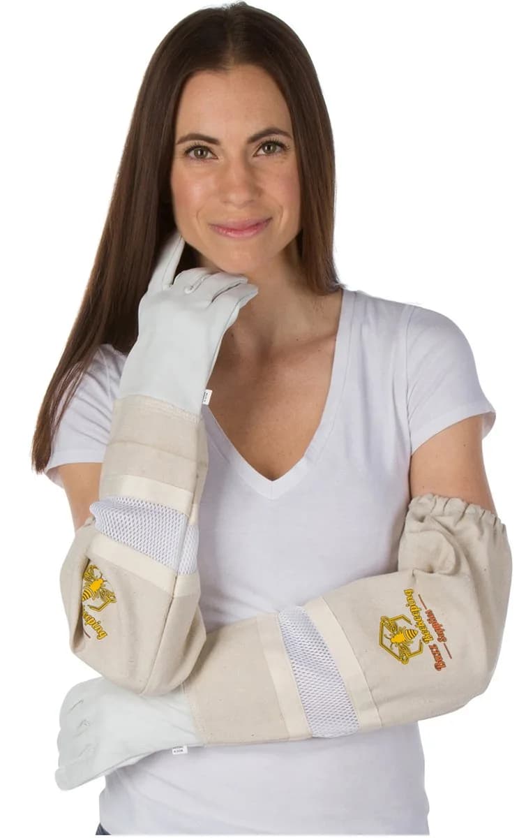 Buzz Beekeeping Supplies Medium Ventilated Bee Gloves - Cow Leather & Heavy-Duty Canvas, Elastic Cuffs | Sting Proof, Long Sleeves - main product image