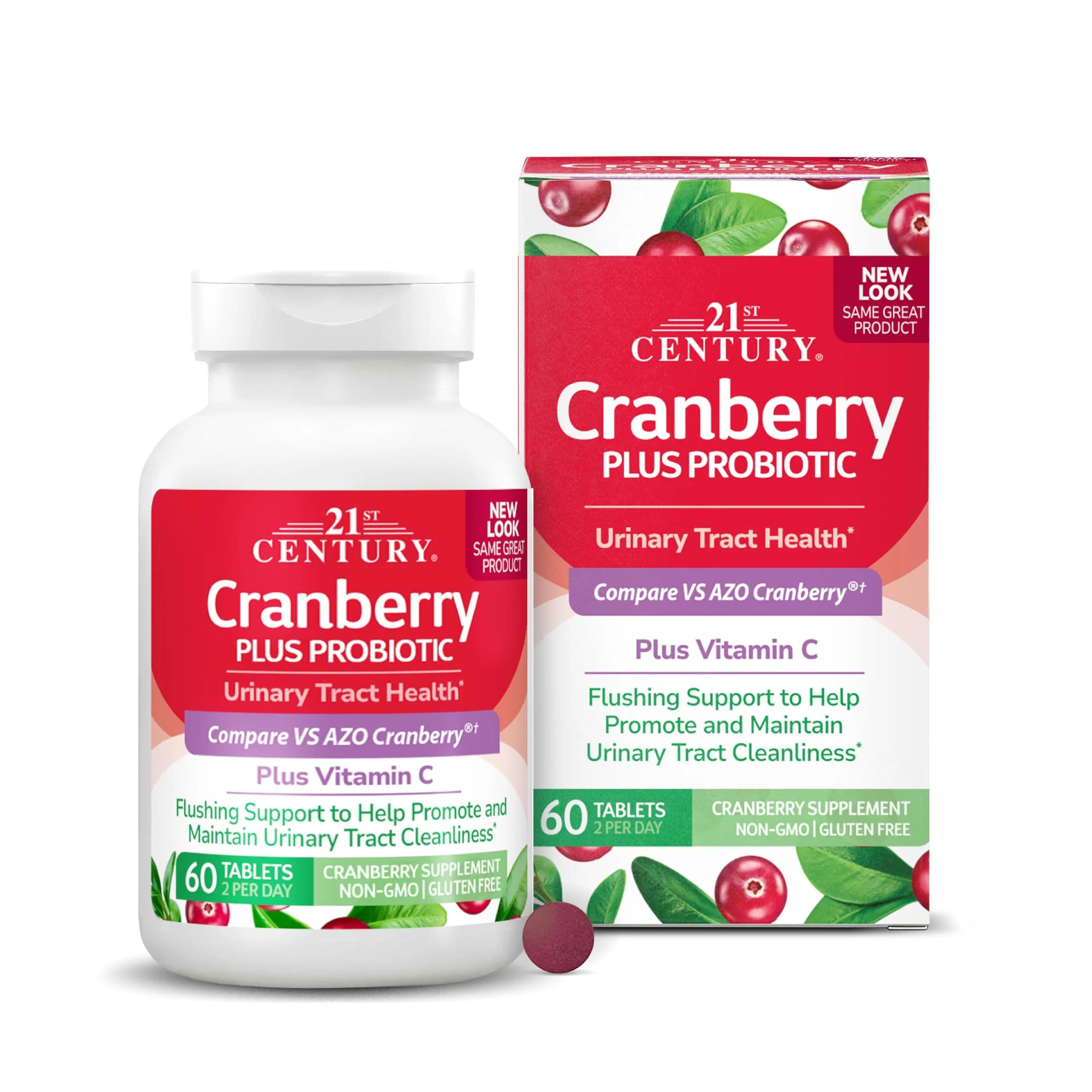 21st Century Cranberry Plus Probiotic Tablets 60 Count | Gluten-Free Urinary & Digestive Support - main product image