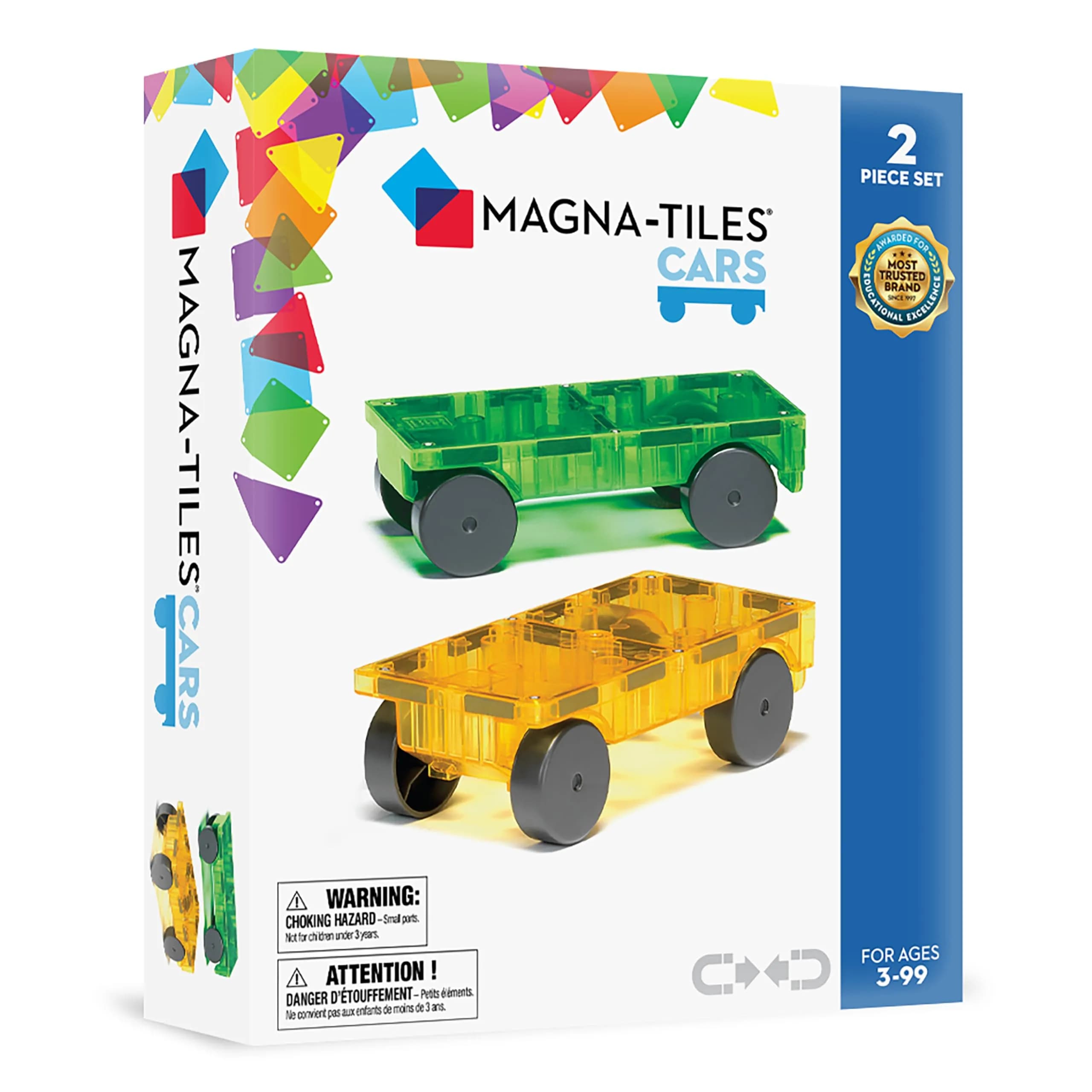 MAGNA-TILES Cars – Green & Yellow 2-Piece Magnetic Construction Set | Magnetic Building Toy for Kids 3+ - main product image