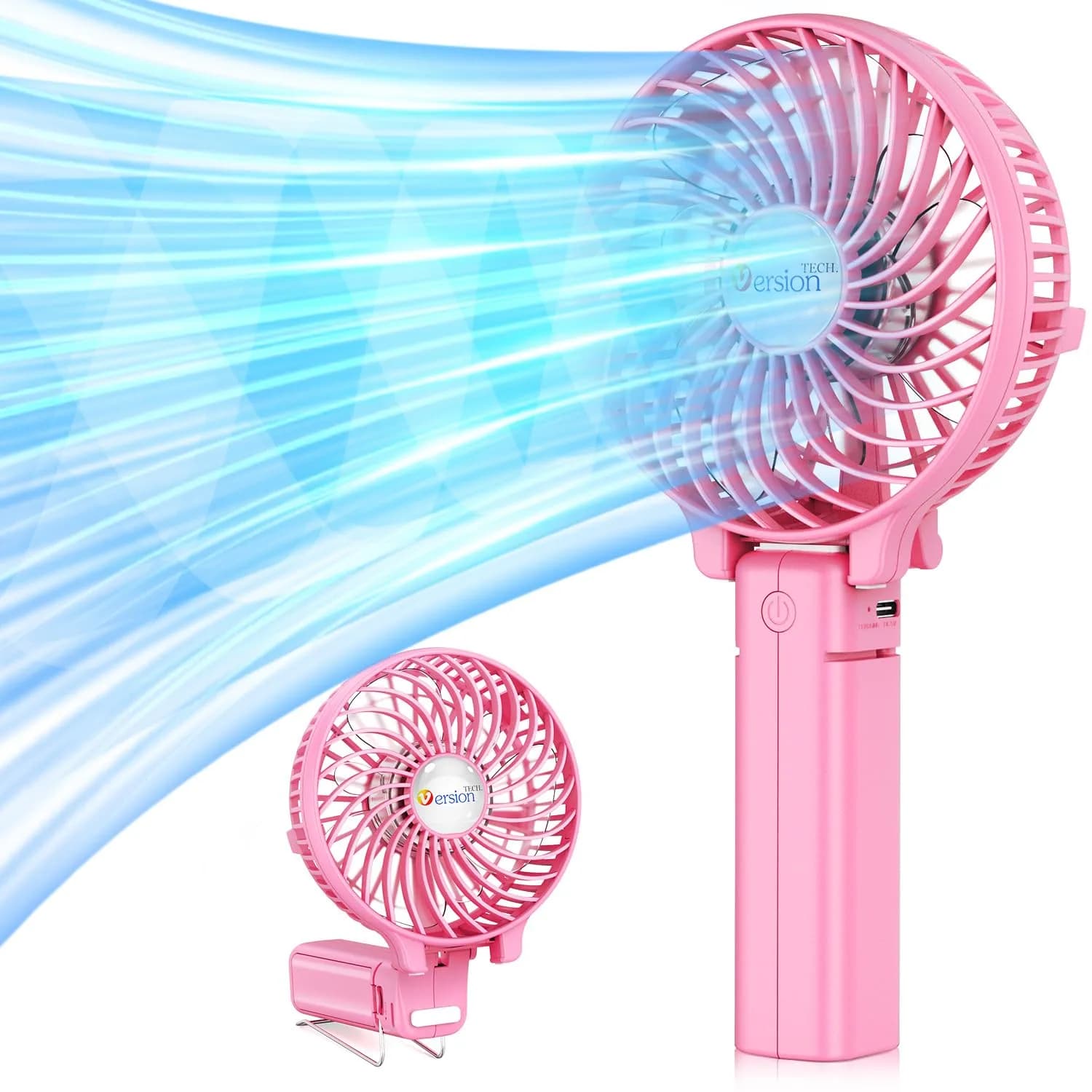 VersionTECH. Portable Handheld Fan White | 3600 RPM USB Rechargeable Mini Table Fan with 4000mAh Battery