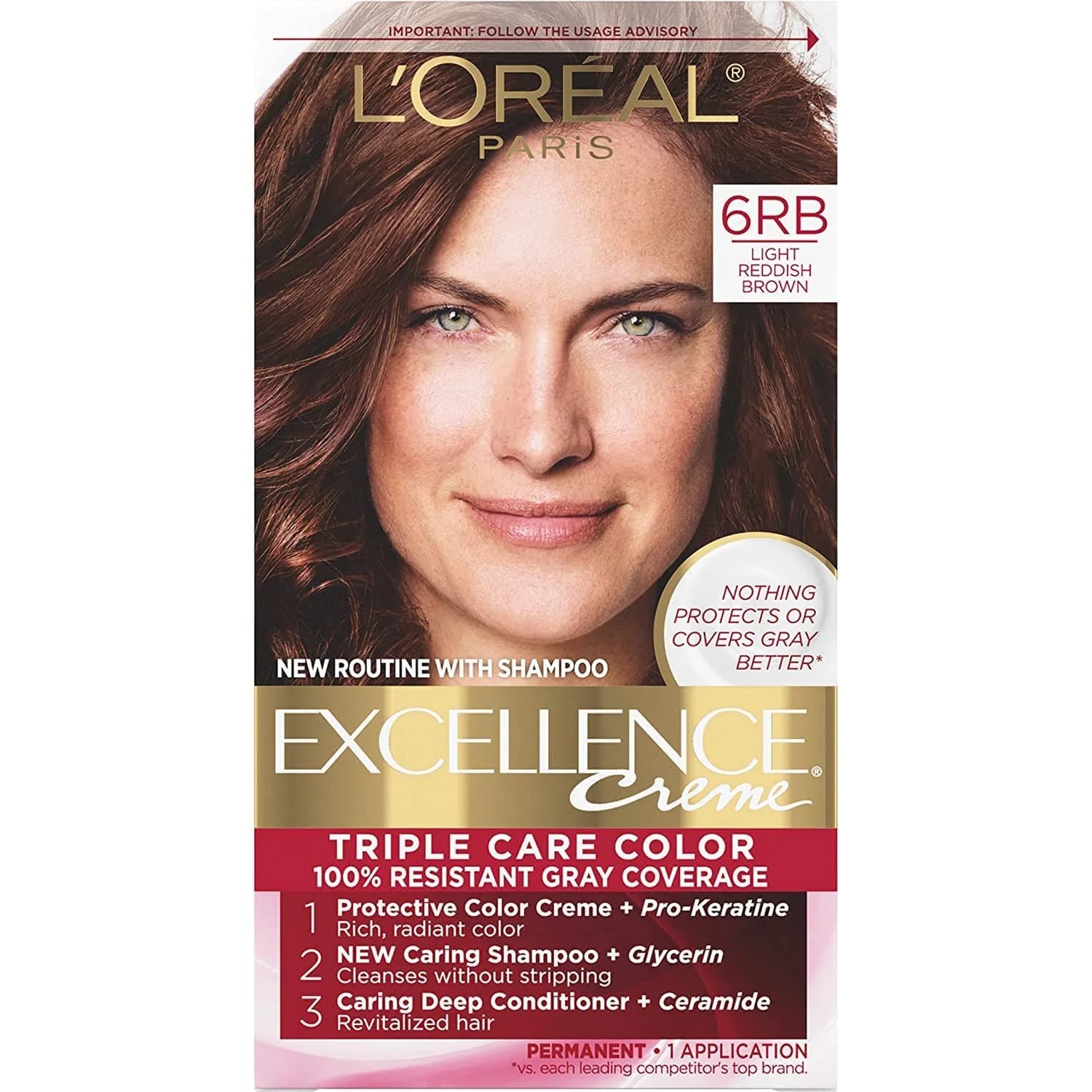 L'Oreal Excellence Creme Triple Protection Hair Color Light Reddish Brown 6RB | Permanent, Deep Nourishment, 6 Pack